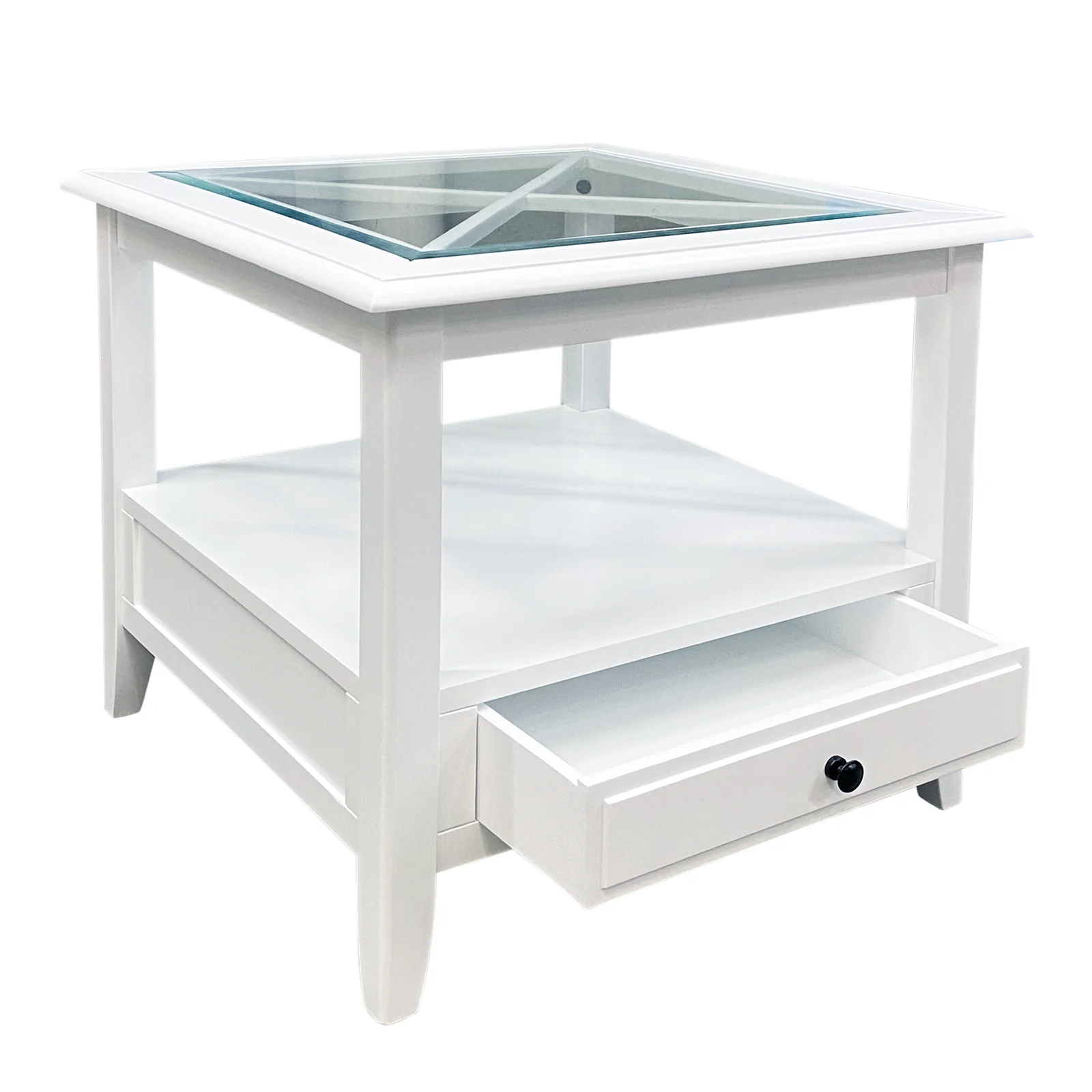 Hamptons Coastal 1 Drawer Glass Cross Side Table - Image 4