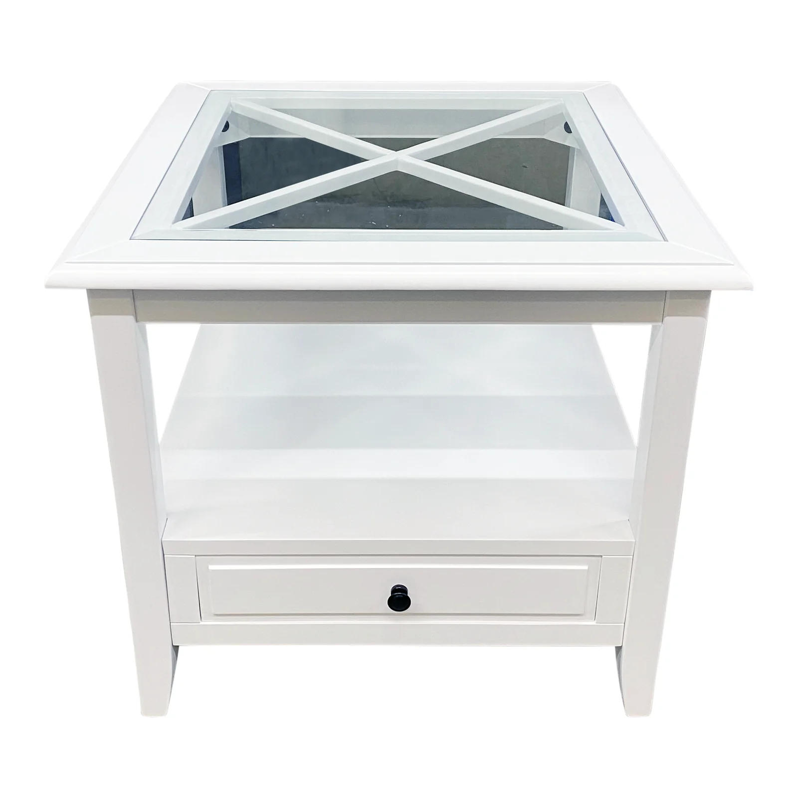 Hamptons Coastal 1 Drawer Glass Cross Side Table - Image 6