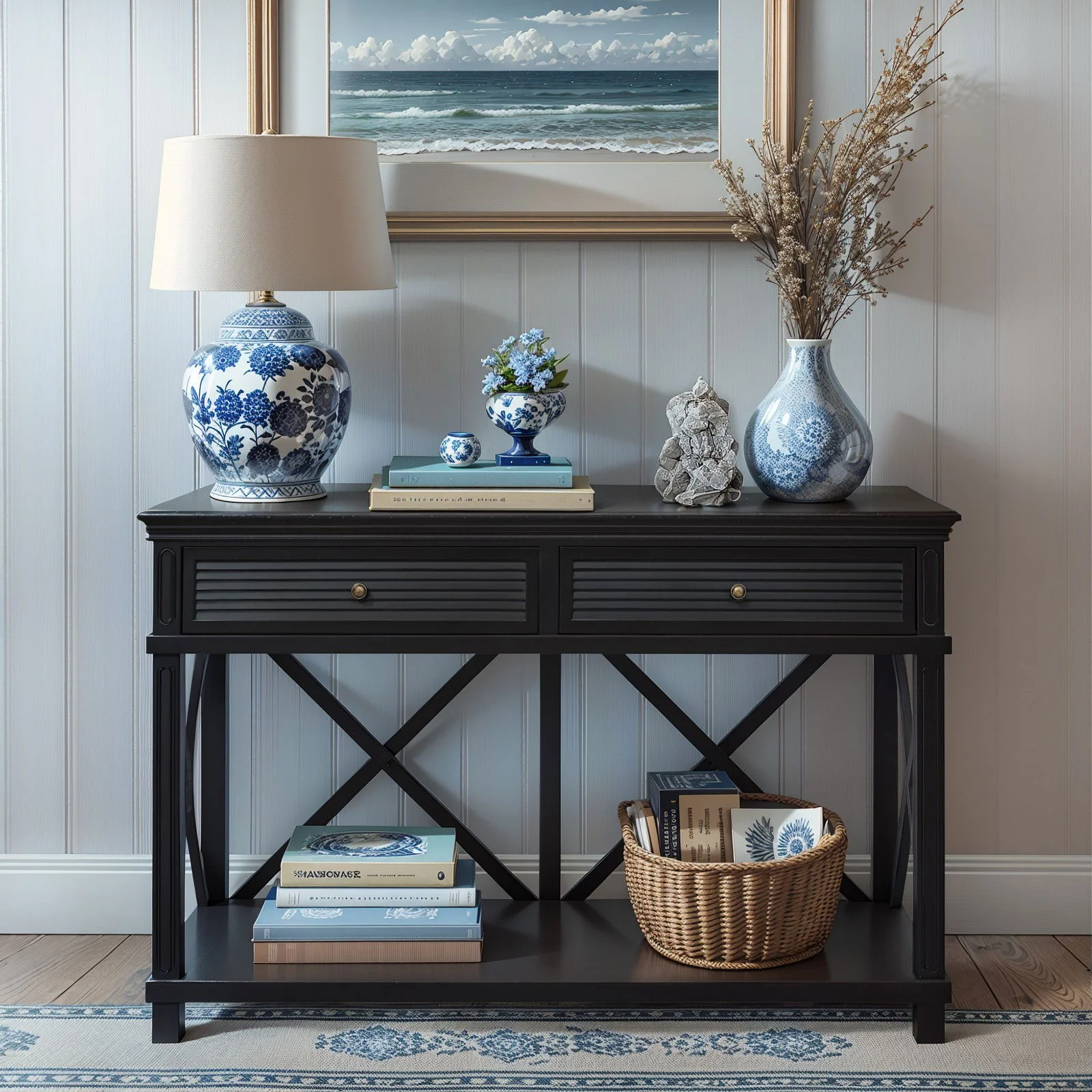 Hamptons Coastal Beach Cross Console Hall Table - Image 14