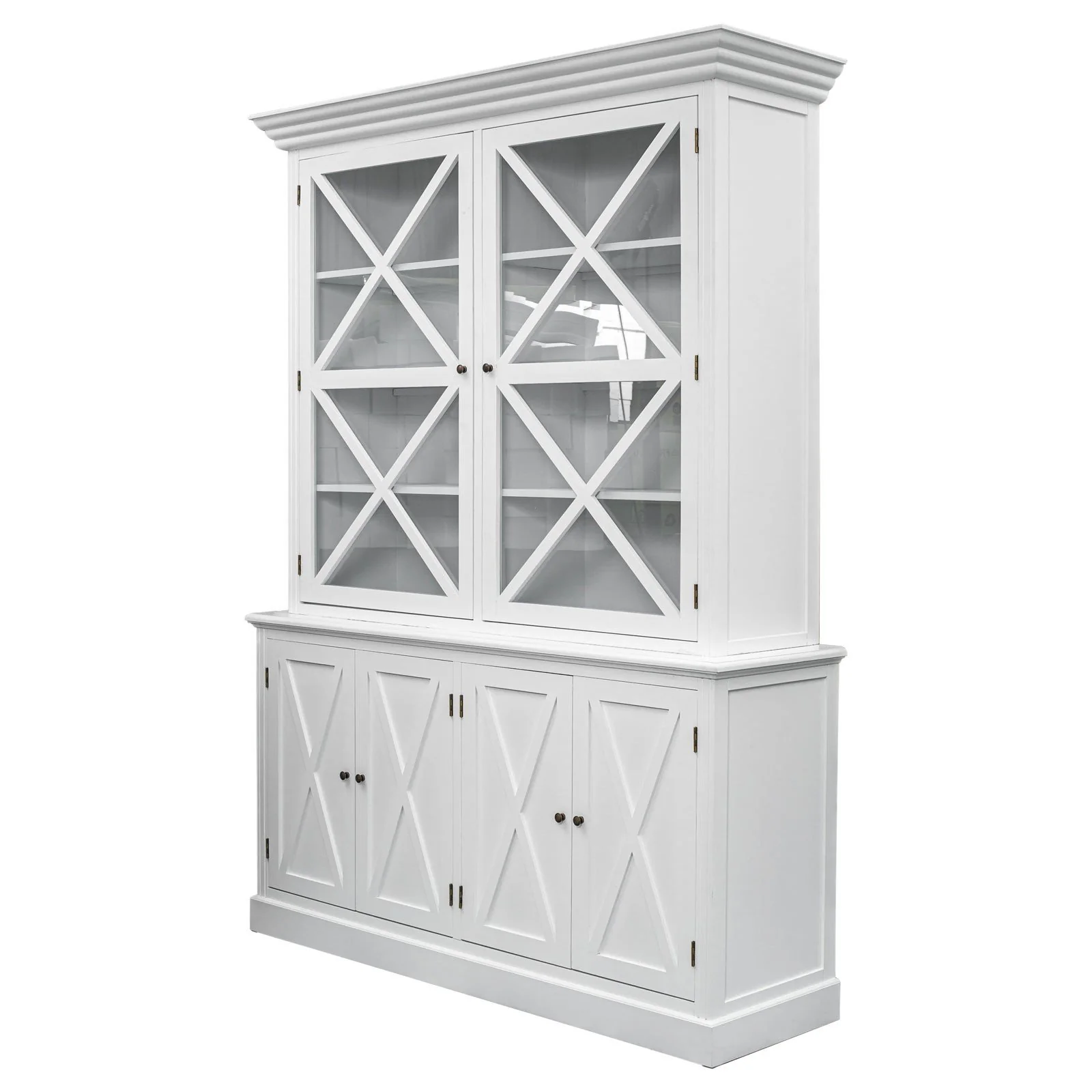 Hamptons Coastal Beach Style Cross Glass Door Hutch Display Cabinet & Buffet Bookcase Cupboard - Image 3