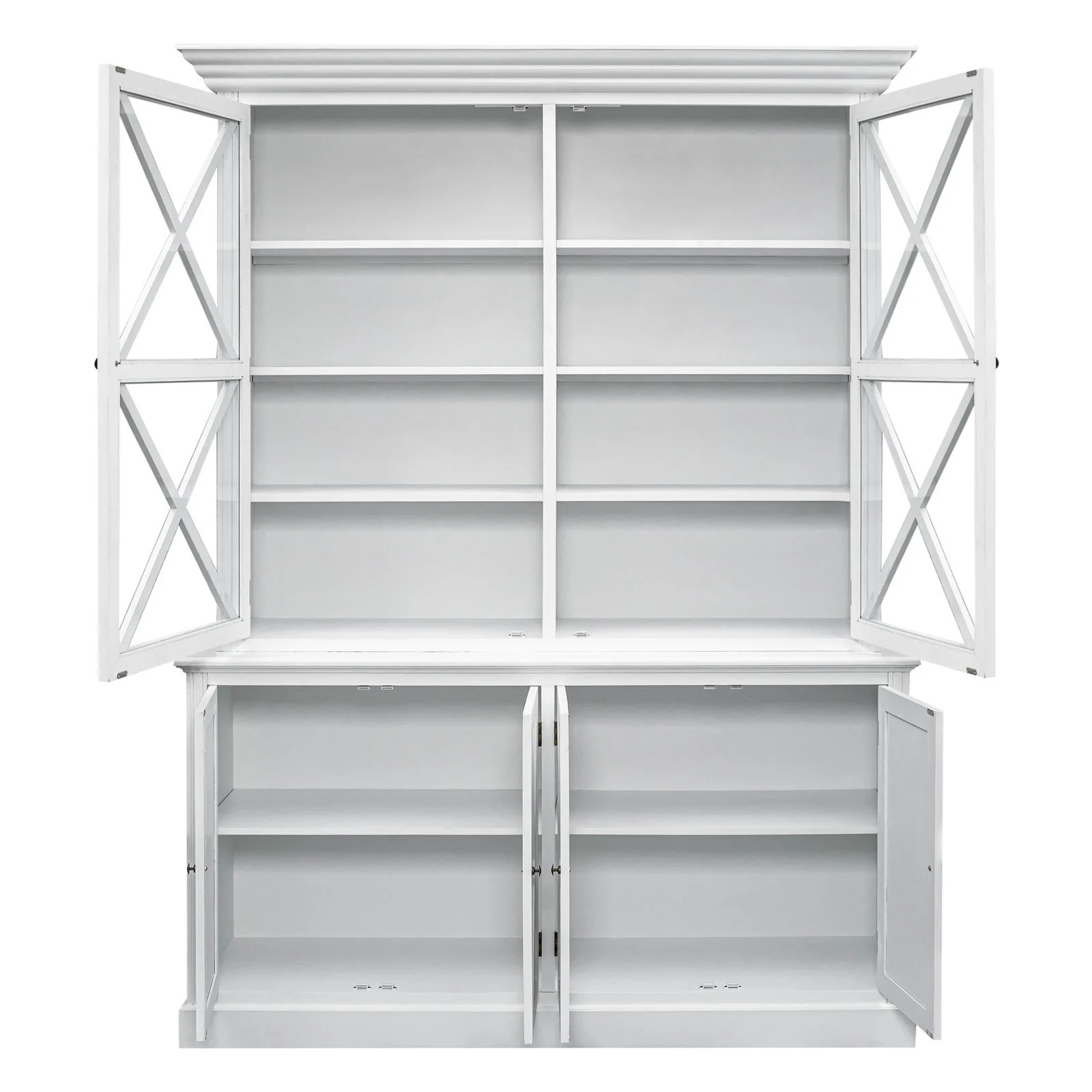Hamptons Coastal Beach Style Cross Glass Door Hutch Display Cabinet & Buffet Bookcase Cupboard - Image 4