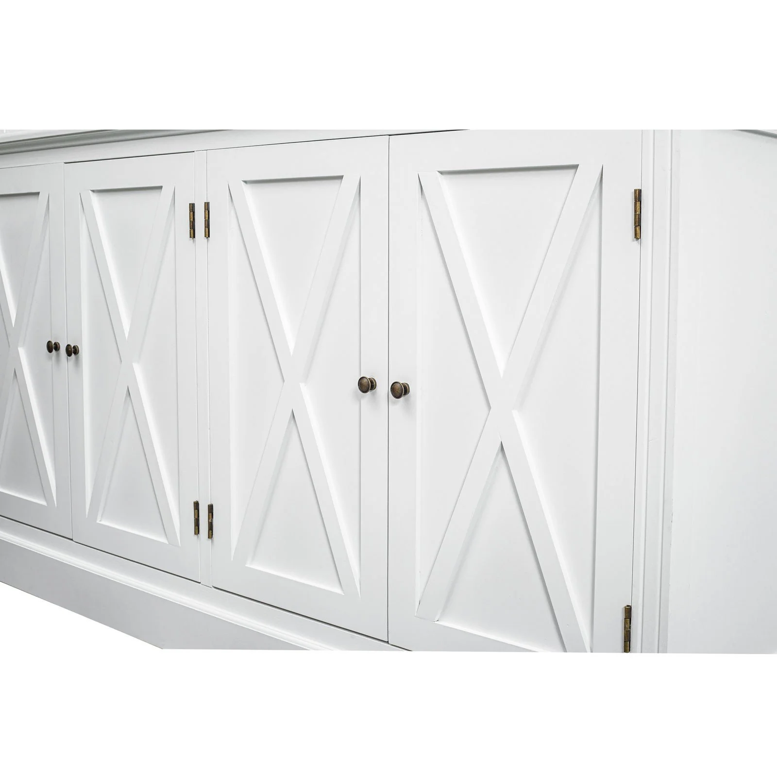 Hamptons Coastal Beach Style Cross Glass Door Hutch Display Cabinet & Buffet Bookcase Cupboard - Image 7