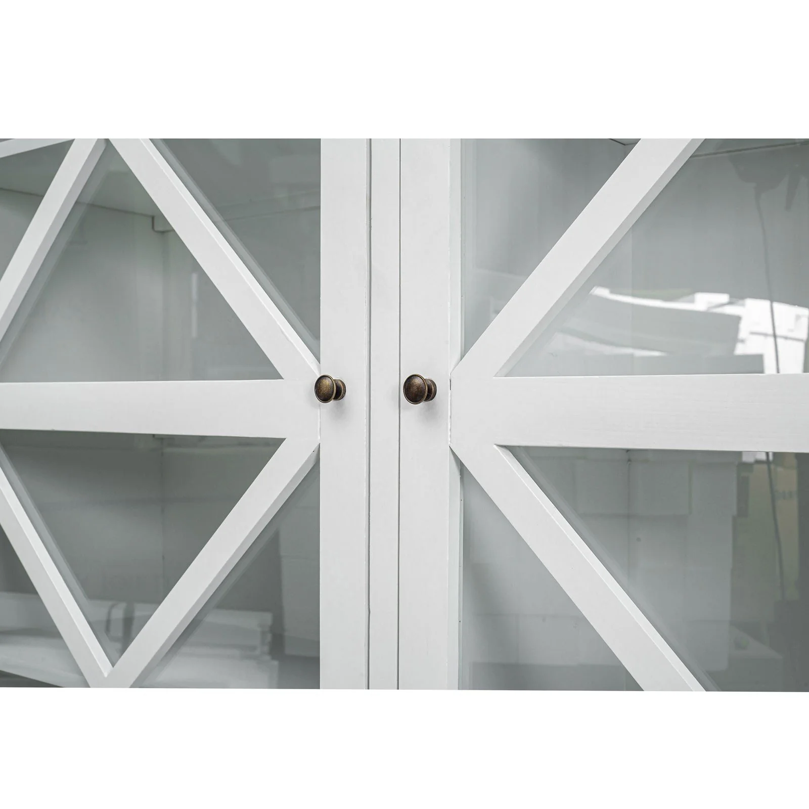 Hamptons Coastal Beach Style Cross Glass Door Hutch Display Cabinet & Buffet Bookcase Cupboard - Image 9