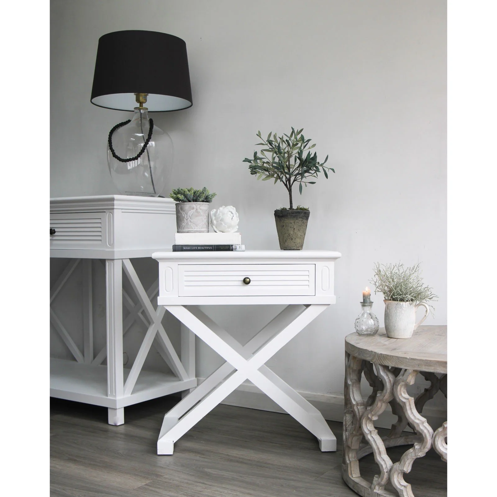 Hamptons Coastal Beach Cross Leg Bedside Table - Image 13