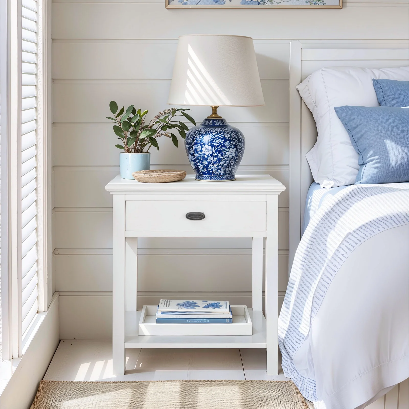 Hamptons Coastal Bedside Table with Magazine Tray - Image 11
