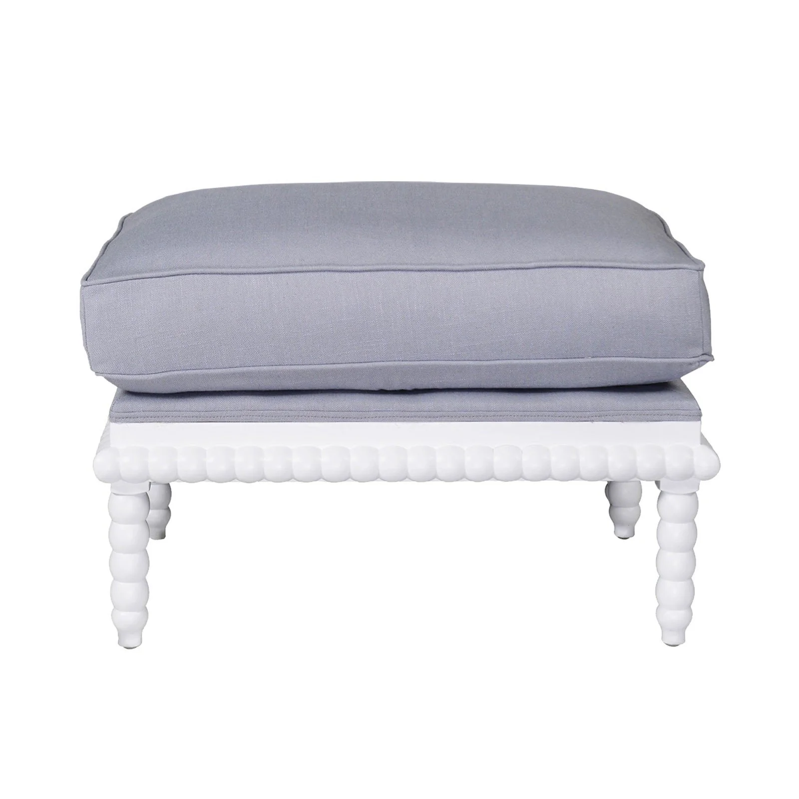 Hamptons Coastal Bobbin Line and Timber Ottoman Stool - Image 10