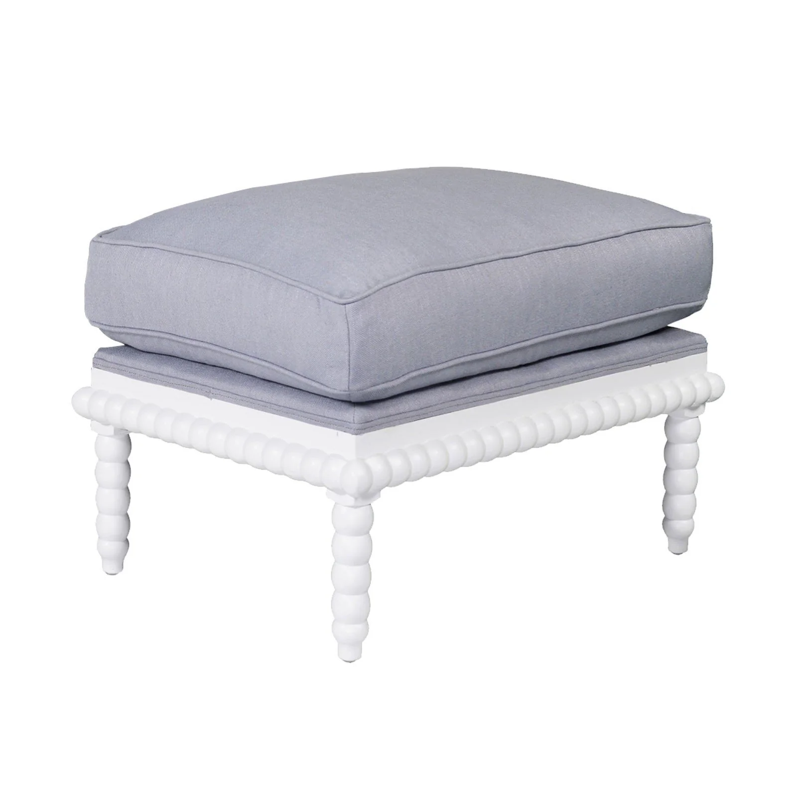 Hamptons Coastal Bobbin Line and Timber Ottoman Stool - Image 11