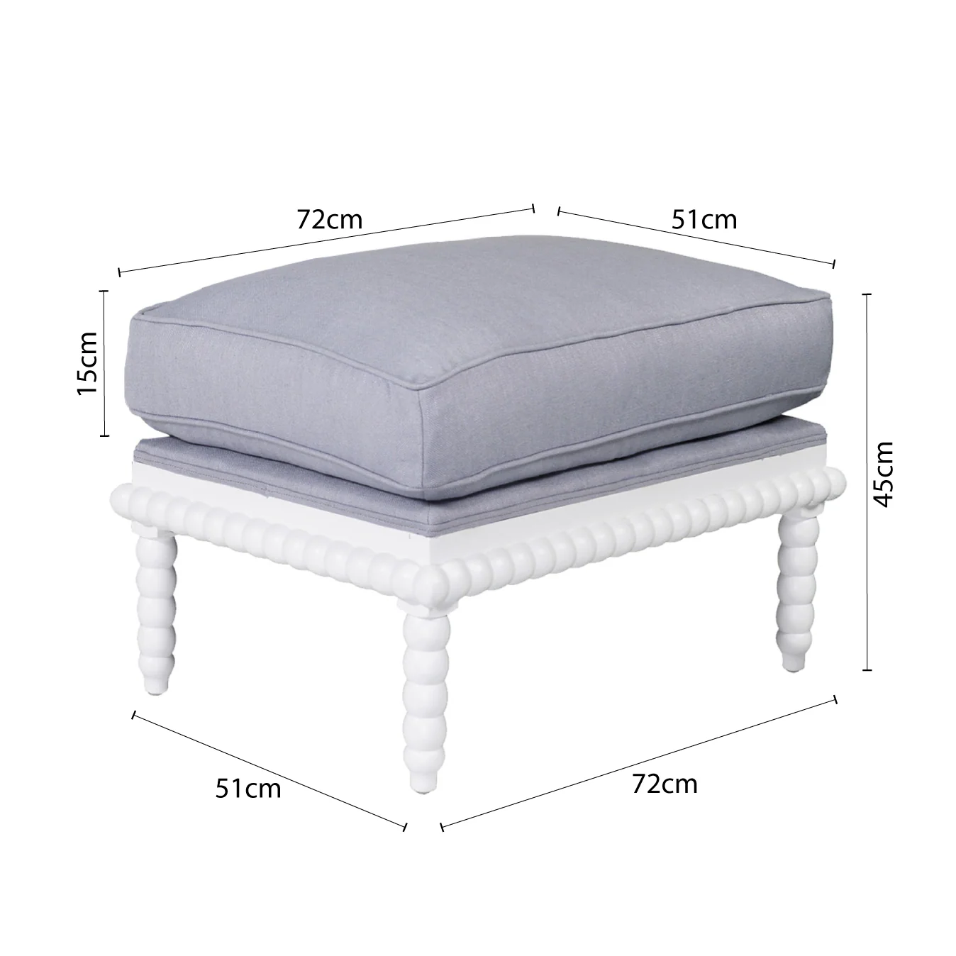 Hamptons Coastal Bobbin Line and Timber Ottoman Stool - Image 12