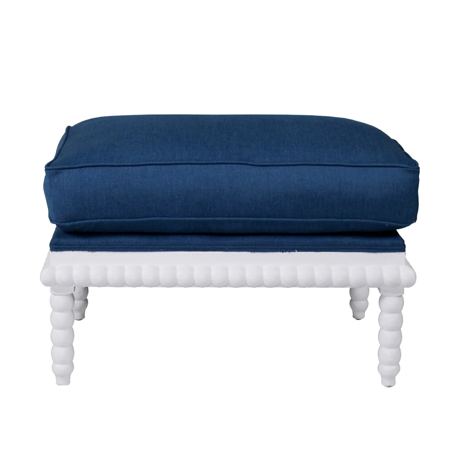 Hamptons Coastal Bobbin Line and Timber Ottoman Stool - Image 13