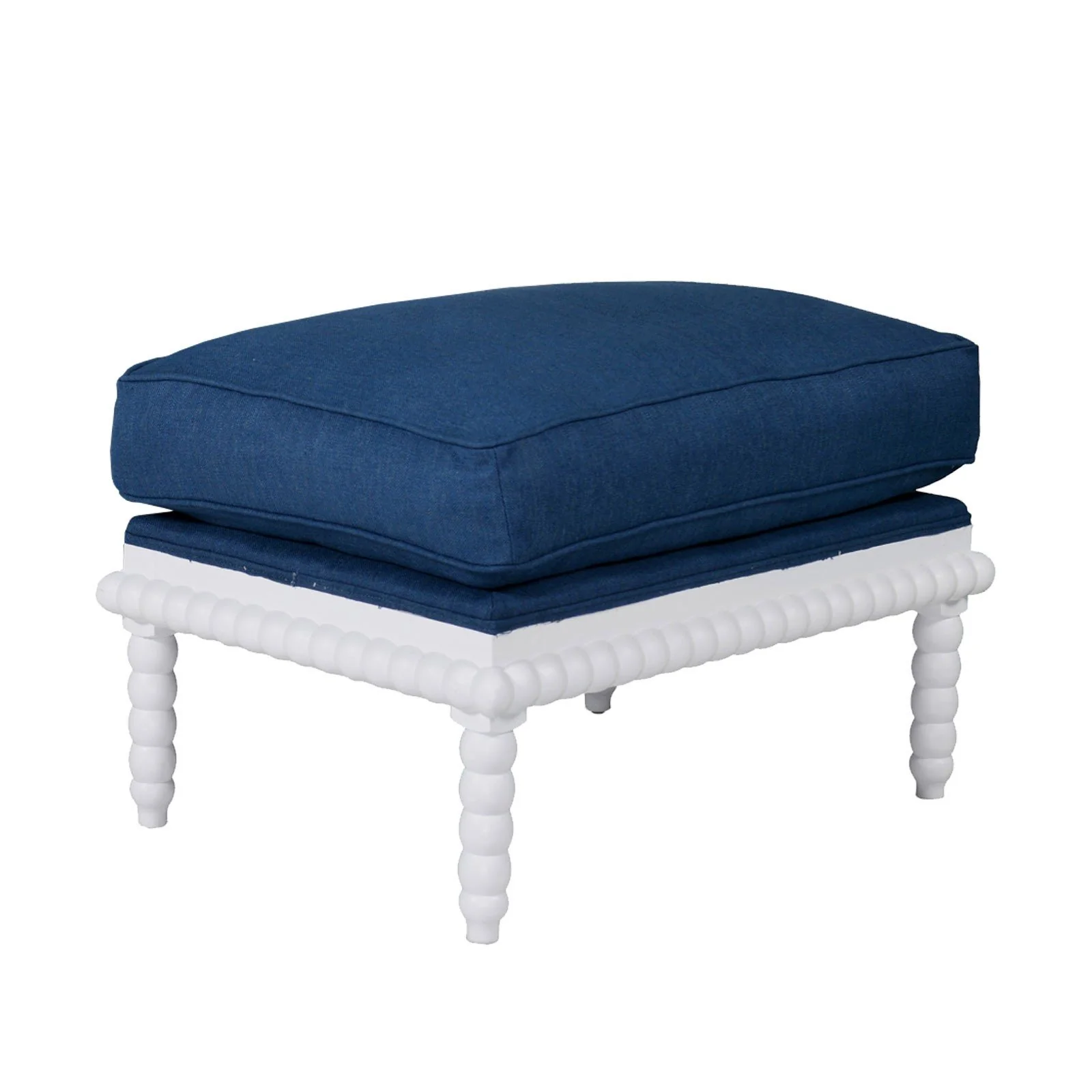 Hamptons Coastal Bobbin Line and Timber Ottoman Stool - Image 14