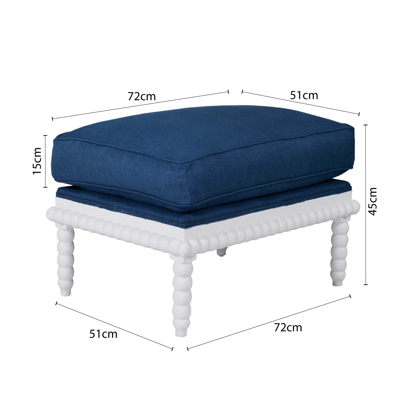 Hamptons Coastal Bobbin Line and Timber Ottoman Stool - Image 15