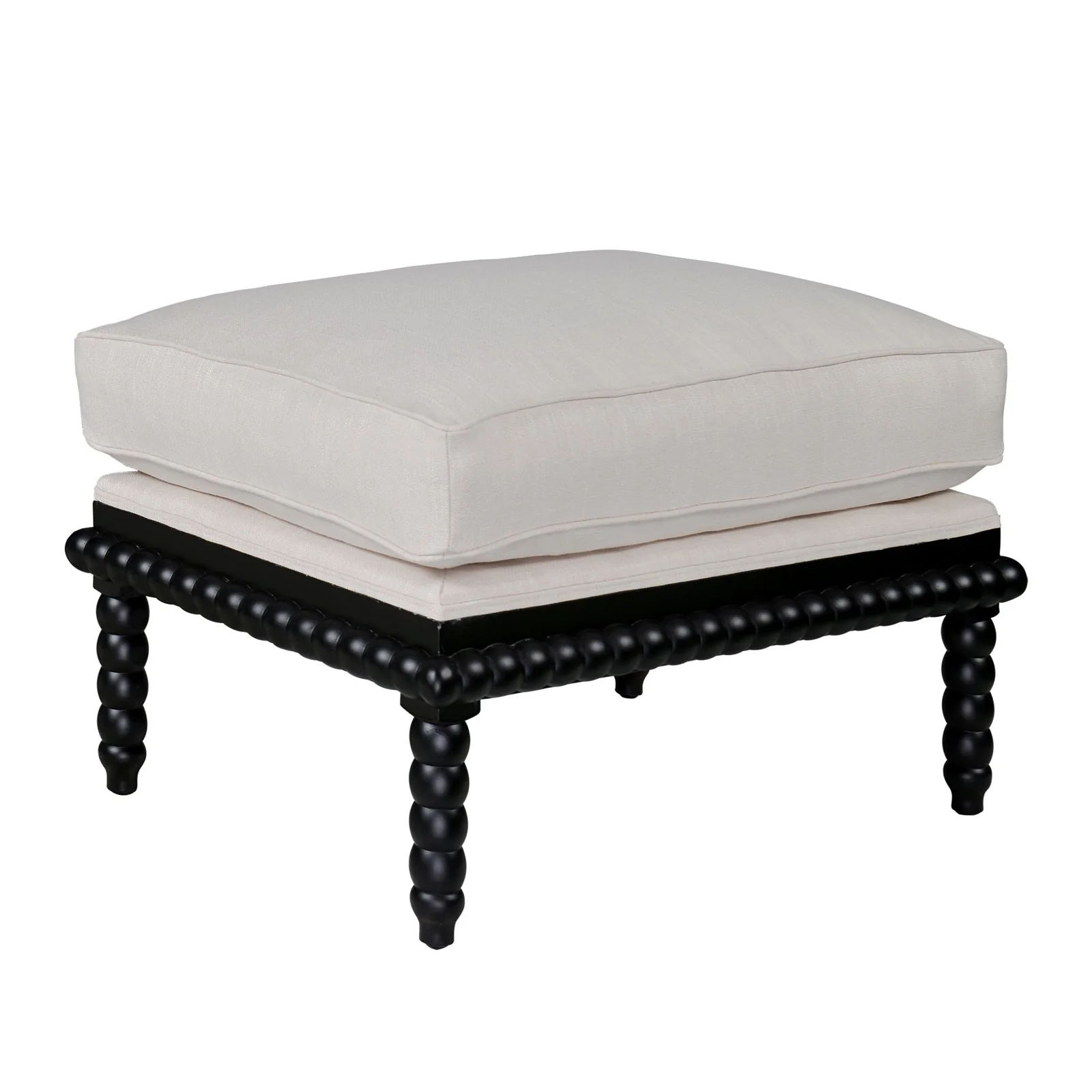Hamptons Coastal Bobbin Line and Timber Ottoman Stool - Image 16