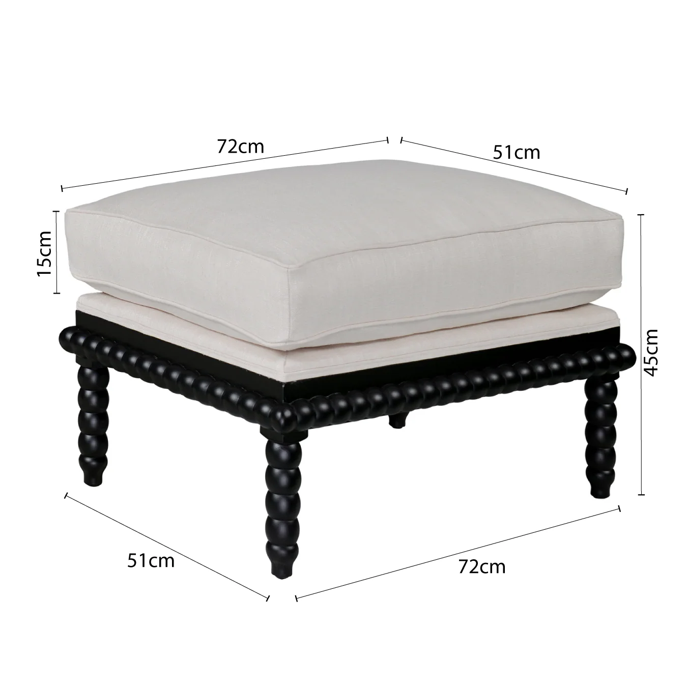 Hamptons Coastal Bobbin Line and Timber Ottoman Stool - Image 17