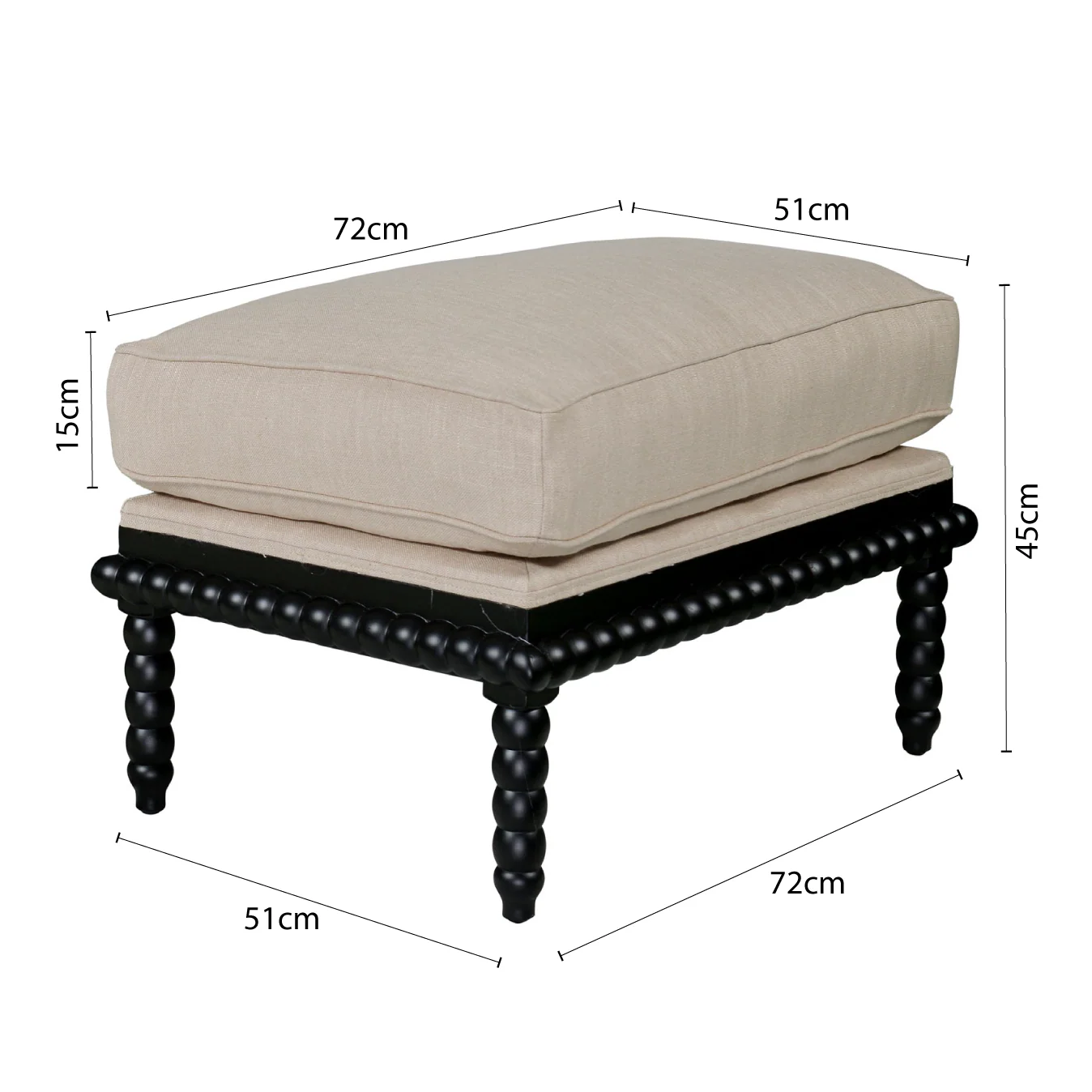 Hamptons Coastal Bobbin Line and Timber Ottoman Stool - Image 18