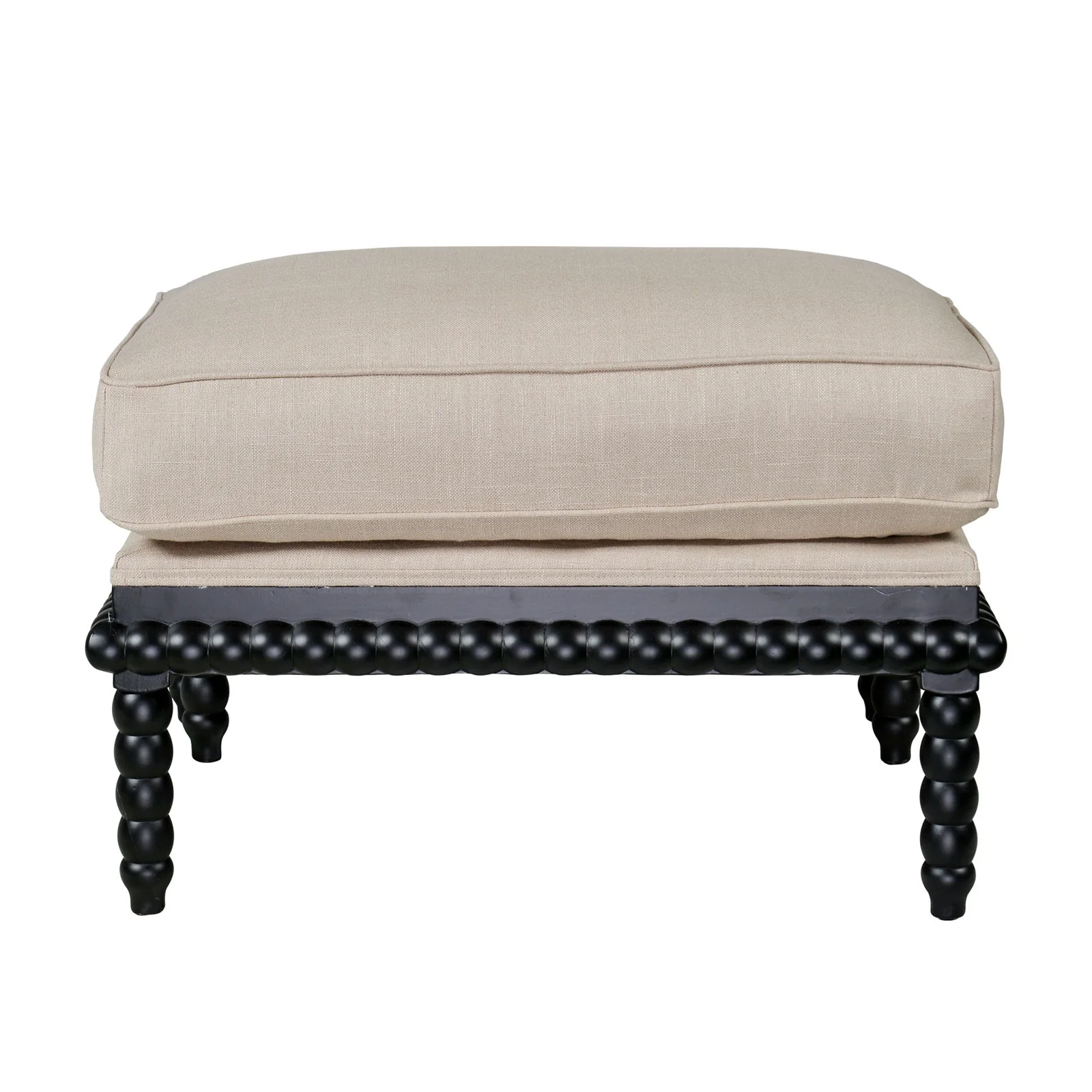 Hamptons Coastal Bobbin Line and Timber Ottoman Stool - Image 21
