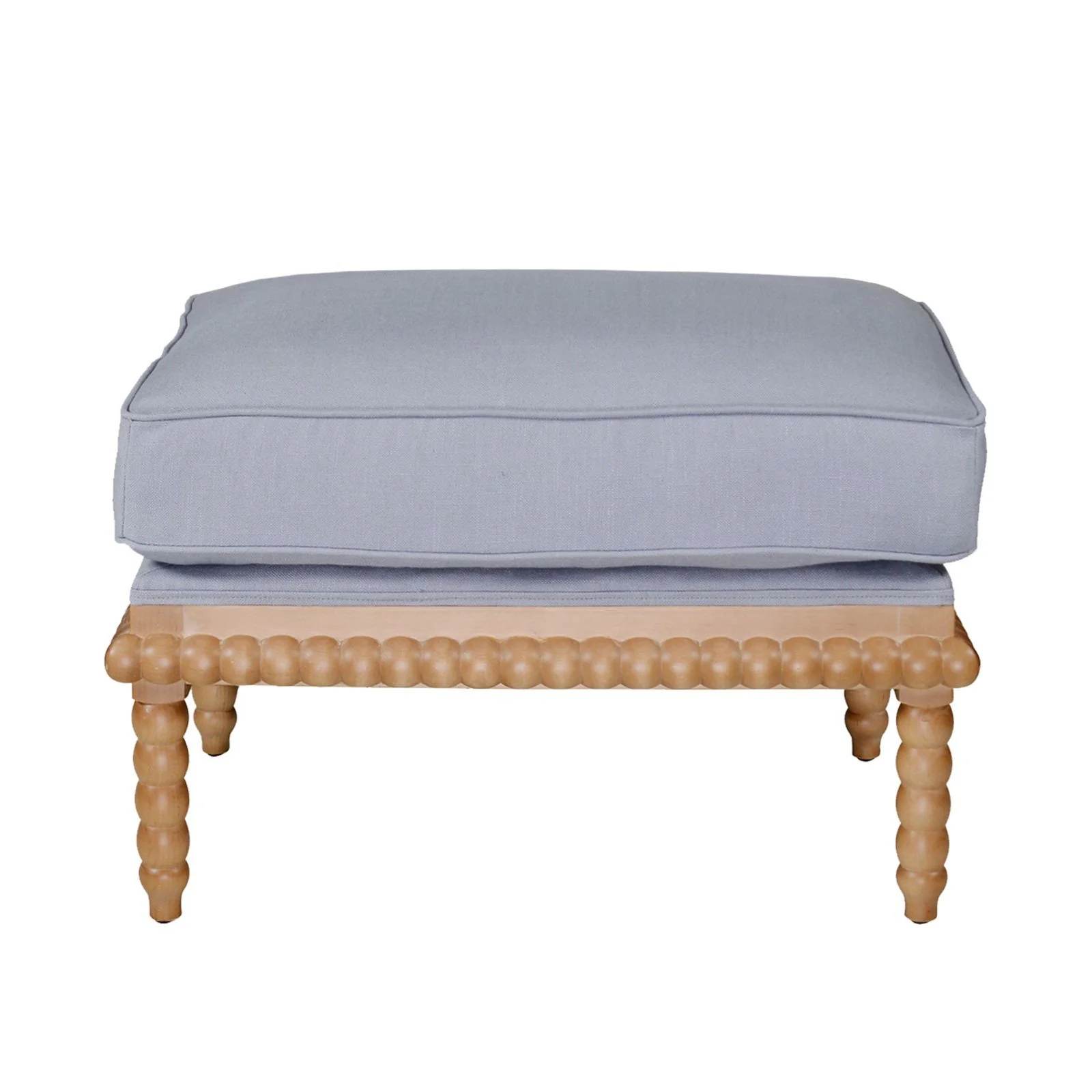 Hamptons Coastal Bobbin Line and Timber Ottoman Stool - Image 4