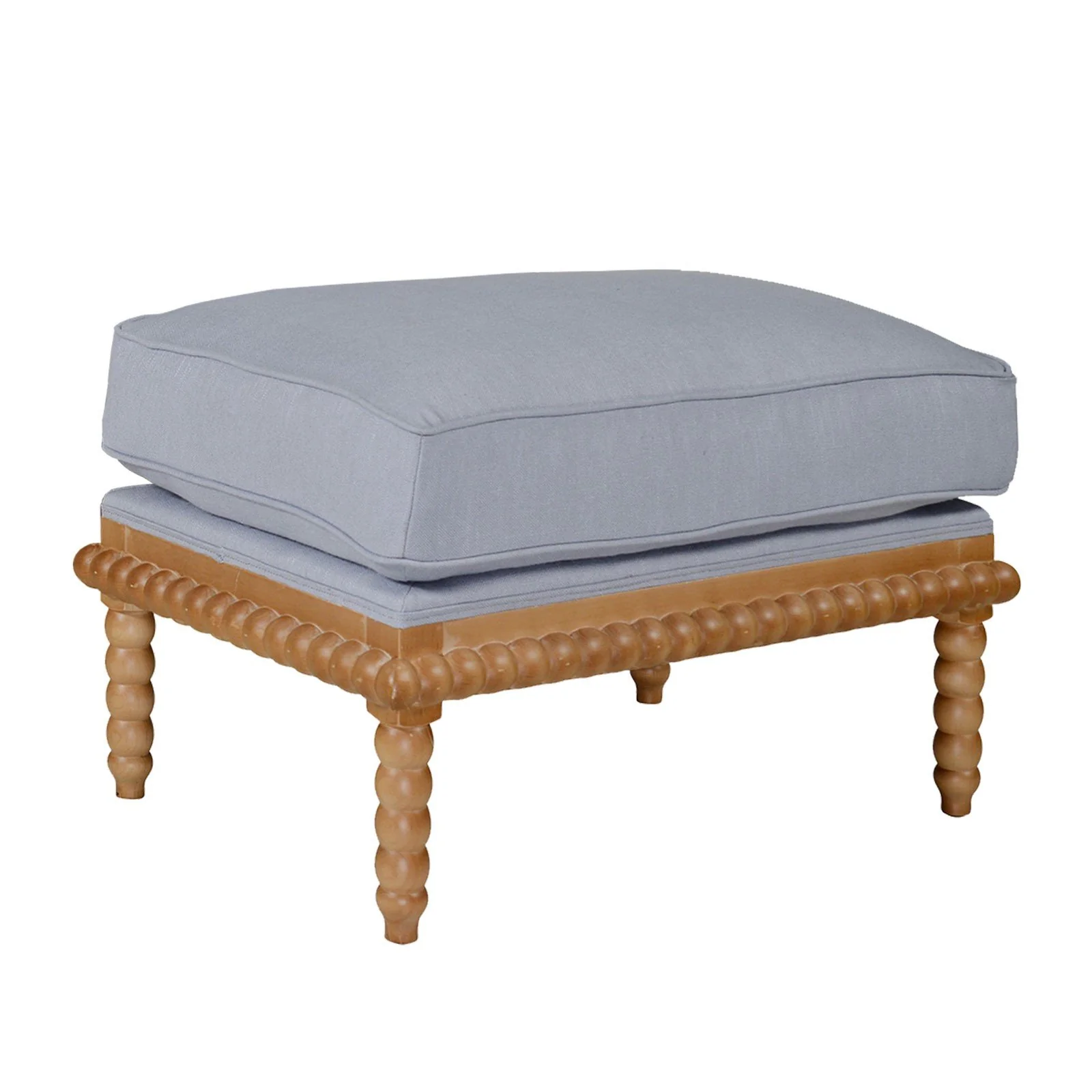 Hamptons Coastal Bobbin Line and Timber Ottoman Stool - Image 5