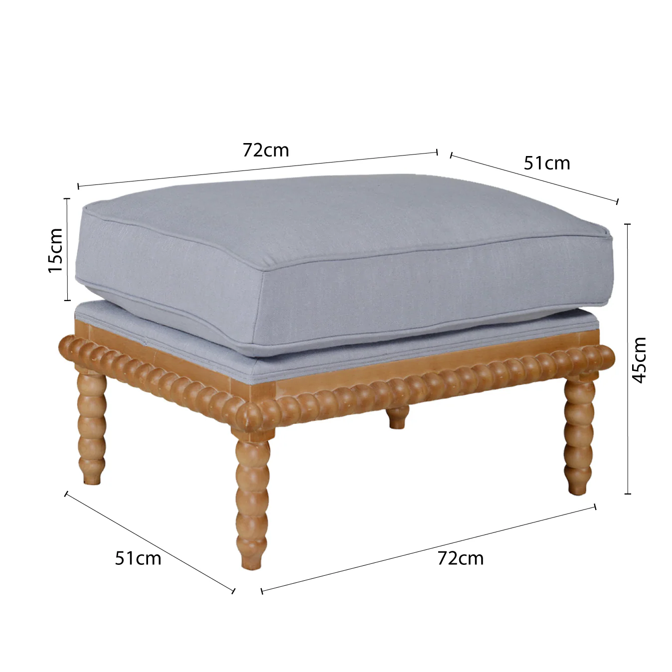 Hamptons Coastal Bobbin Line and Timber Ottoman Stool - Image 6