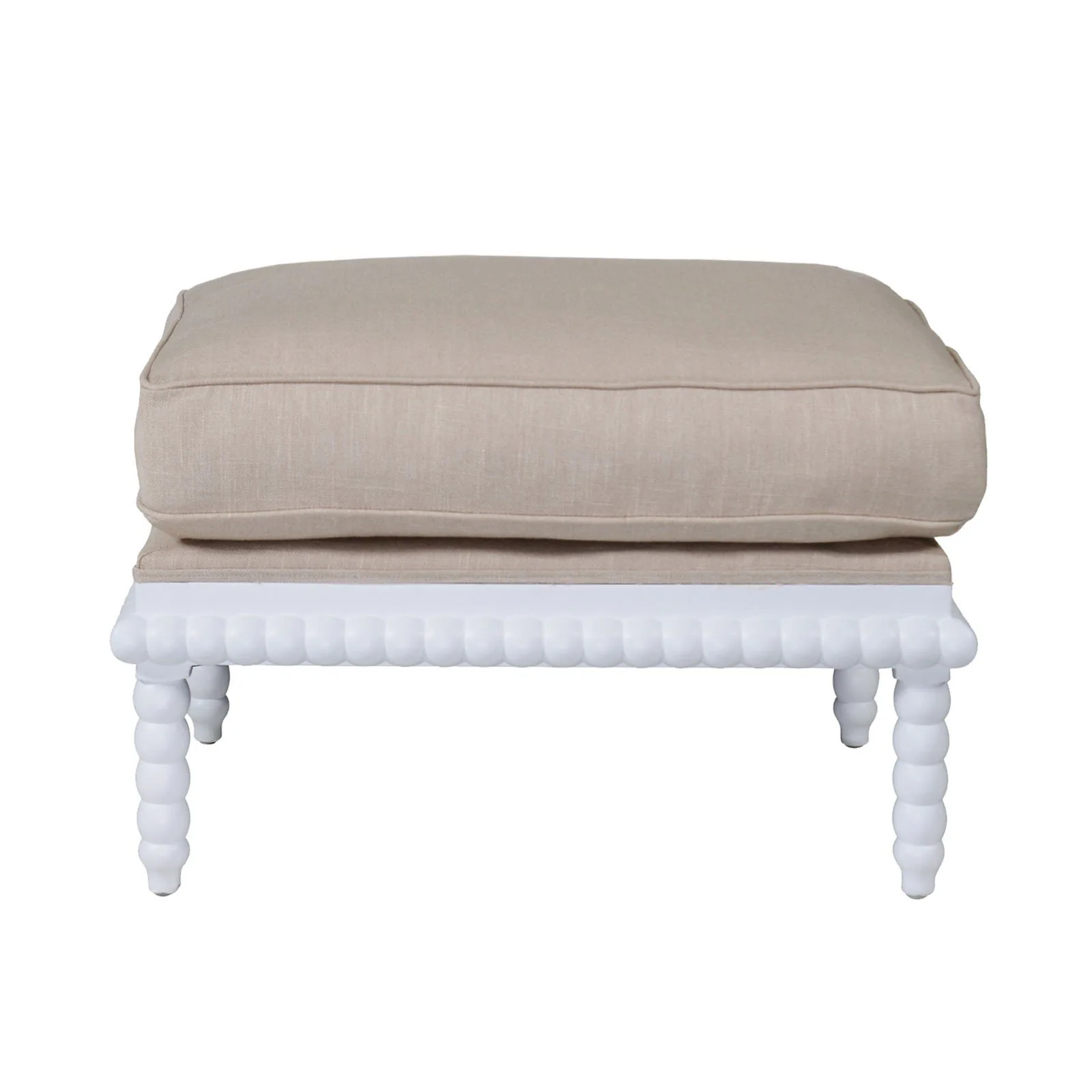 Hamptons Coastal Bobbin Line and Timber Ottoman Stool - Image 7
