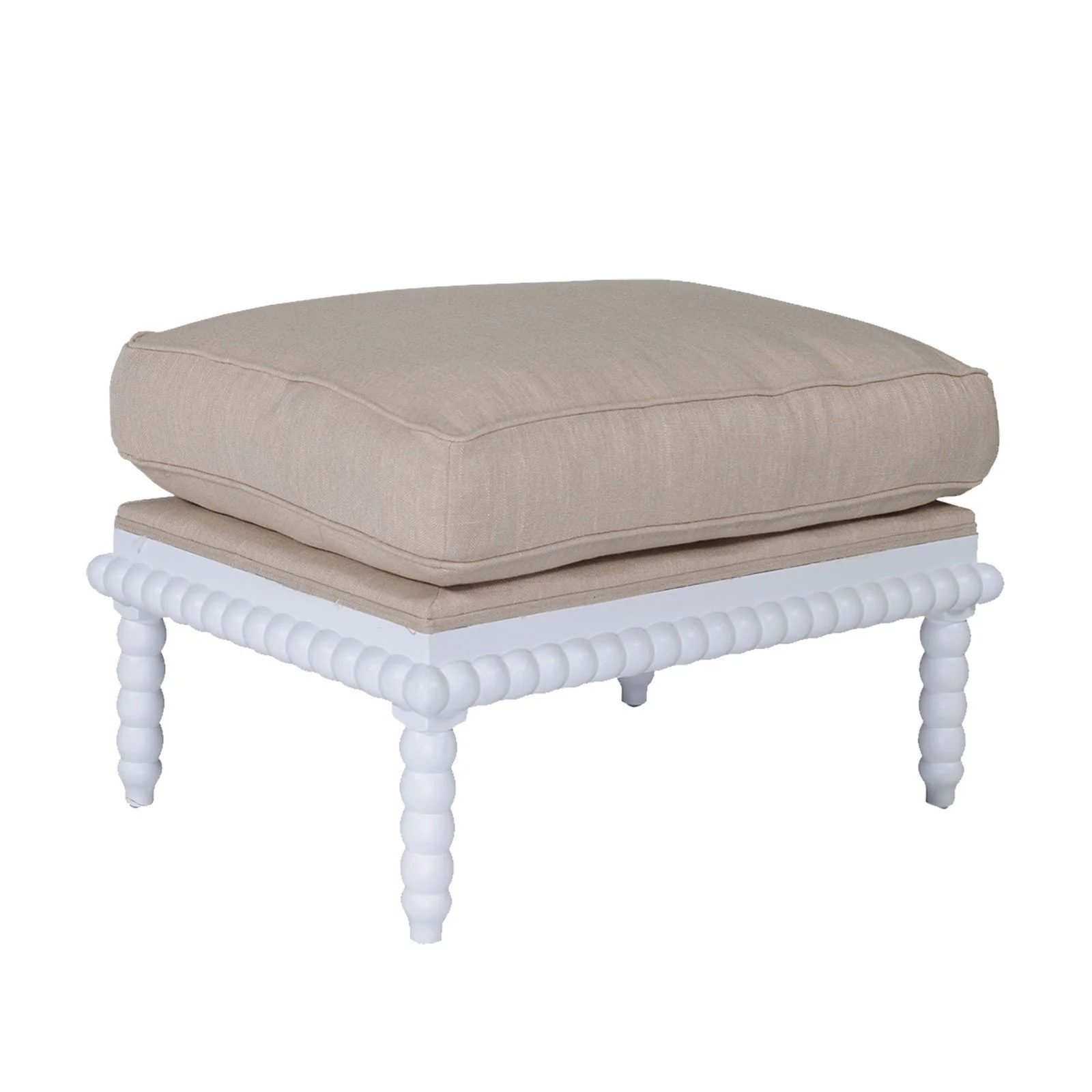 Hamptons Coastal Bobbin Line and Timber Ottoman Stool - Image 8