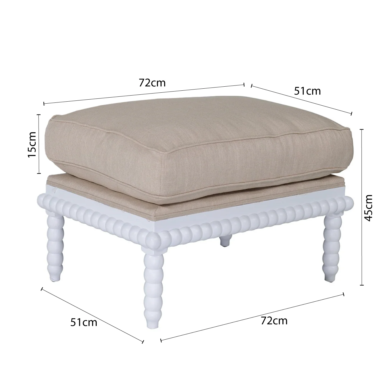 Hamptons Coastal Bobbin Line and Timber Ottoman Stool - Image 9