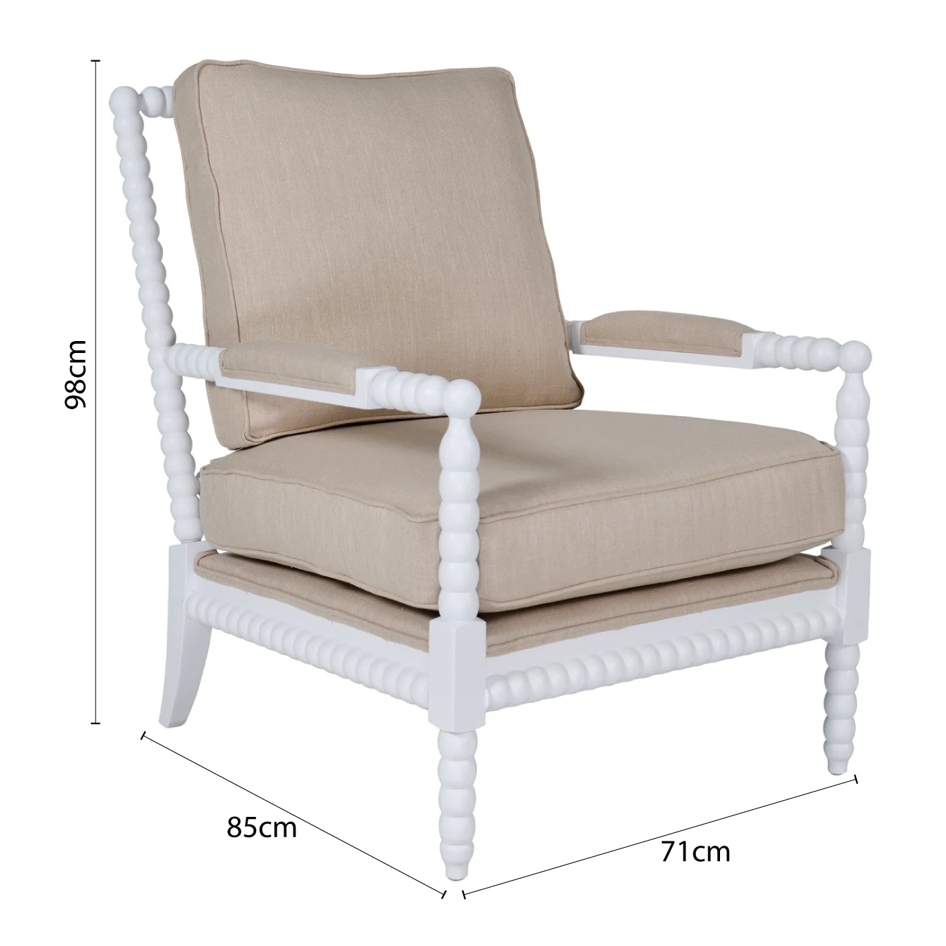 Hamptons Coastal Bobbin Linen and Timber Armchair - Image 10