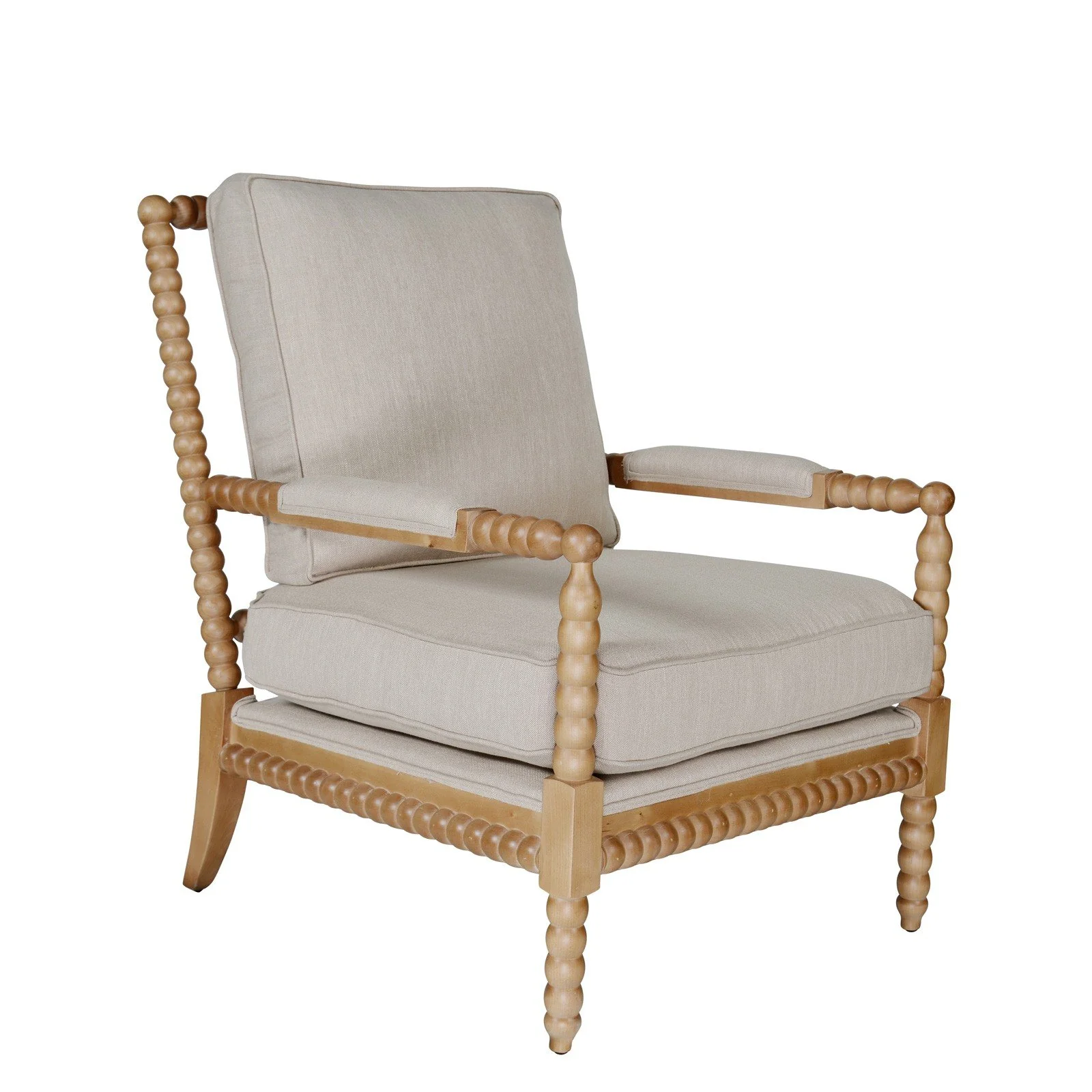 Hamptons Coastal Bobbin Linen and Timber Armchair - Image 27