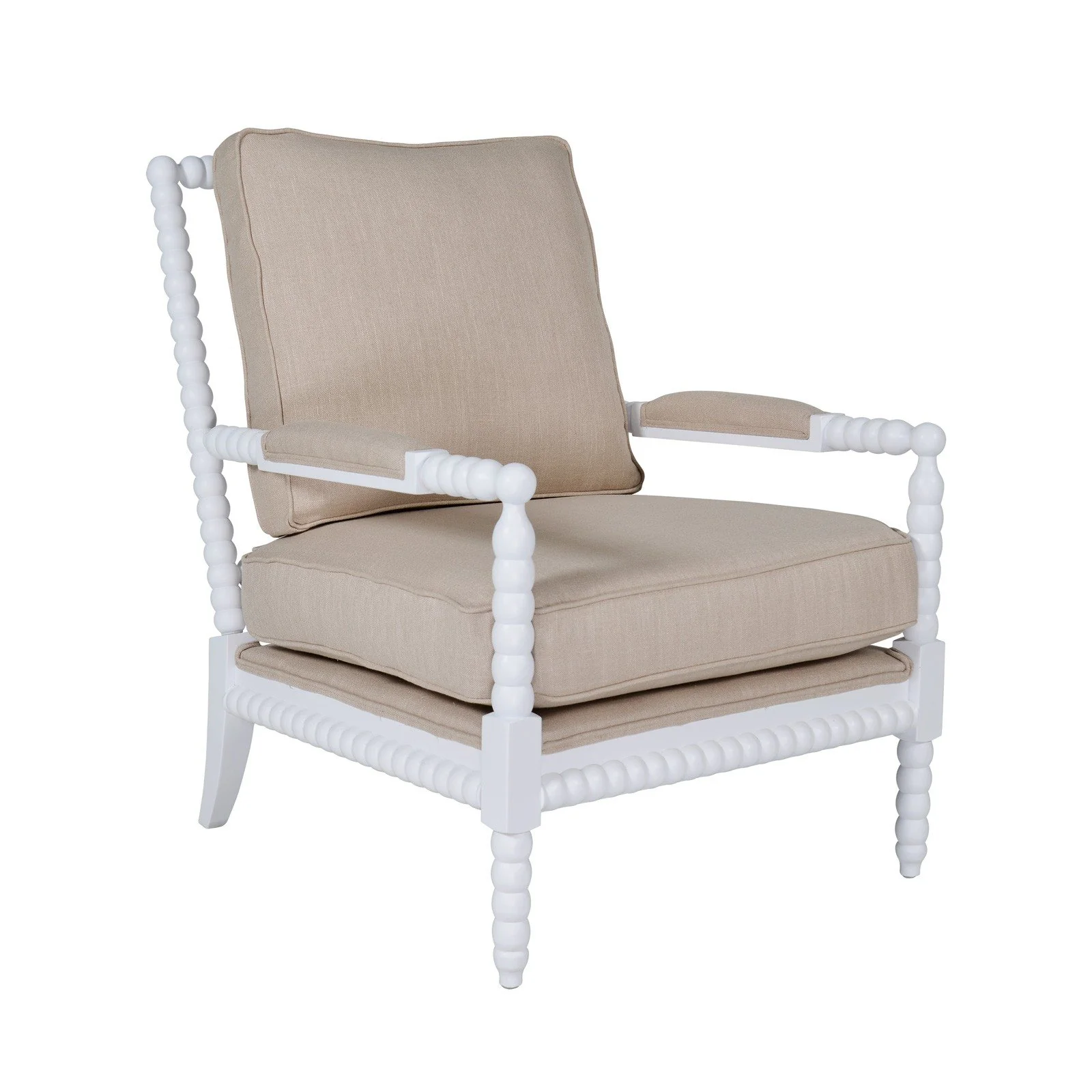 Hamptons Coastal Bobbin Linen and Timber Armchair - Image 3