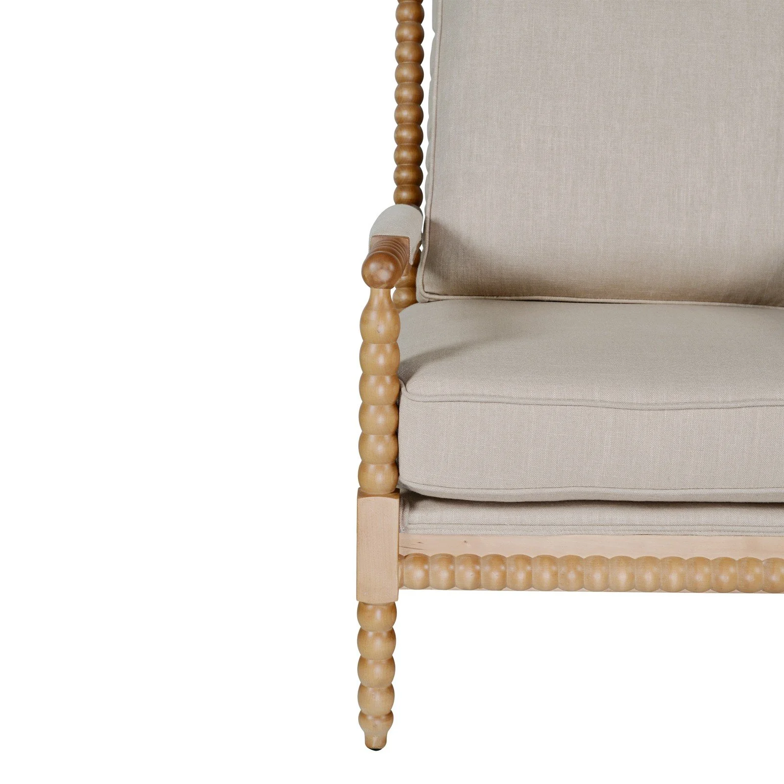 Hamptons Coastal Bobbin Linen and Timber Armchair - Image 34