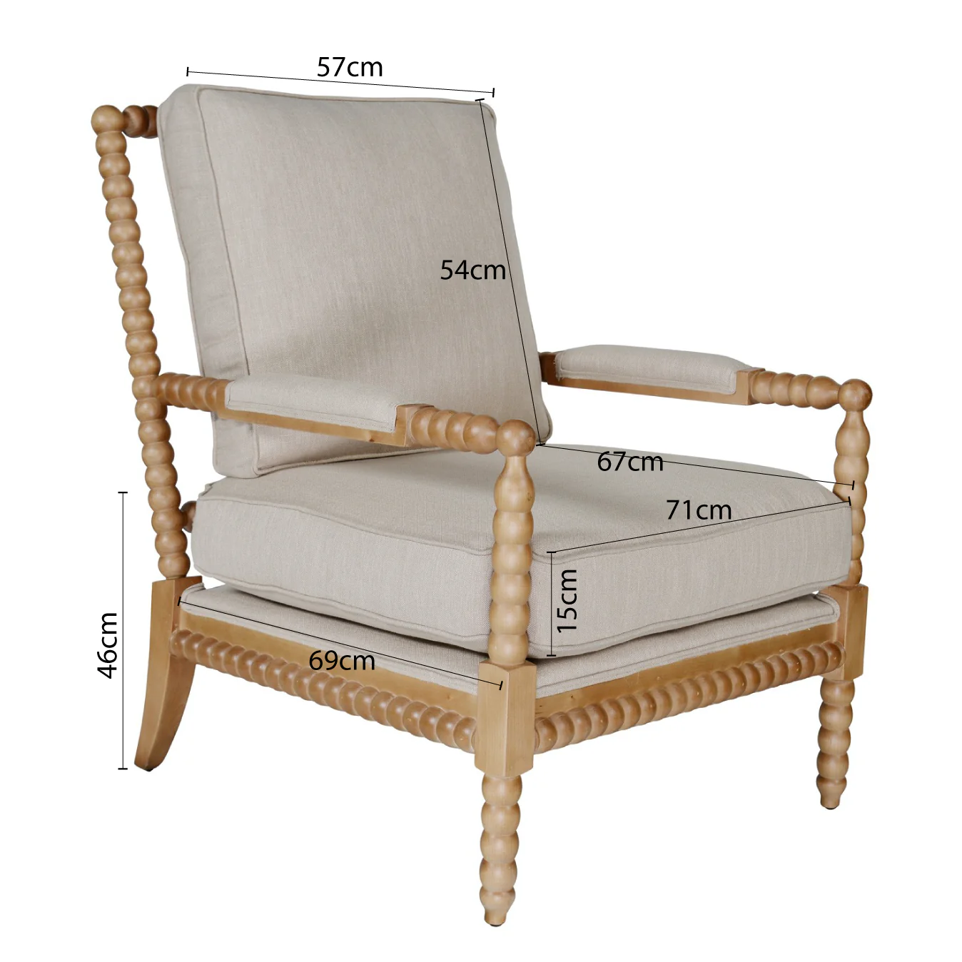 Hamptons Coastal Bobbin Linen and Timber Armchair - Image 35