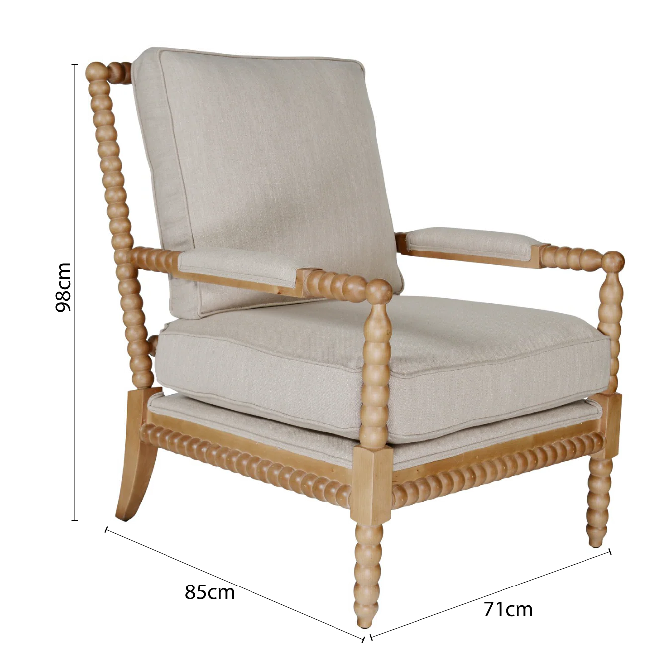 Hamptons Coastal Bobbin Linen and Timber Armchair - Image 36