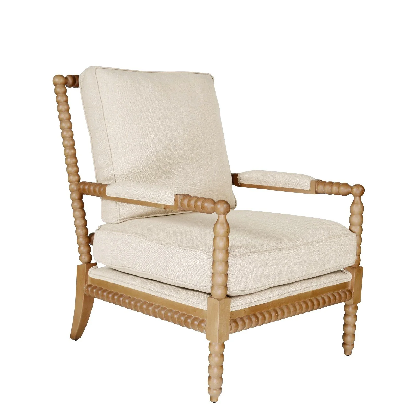 Hamptons Coastal Bobbin Linen and Timber Armchair - Image 37