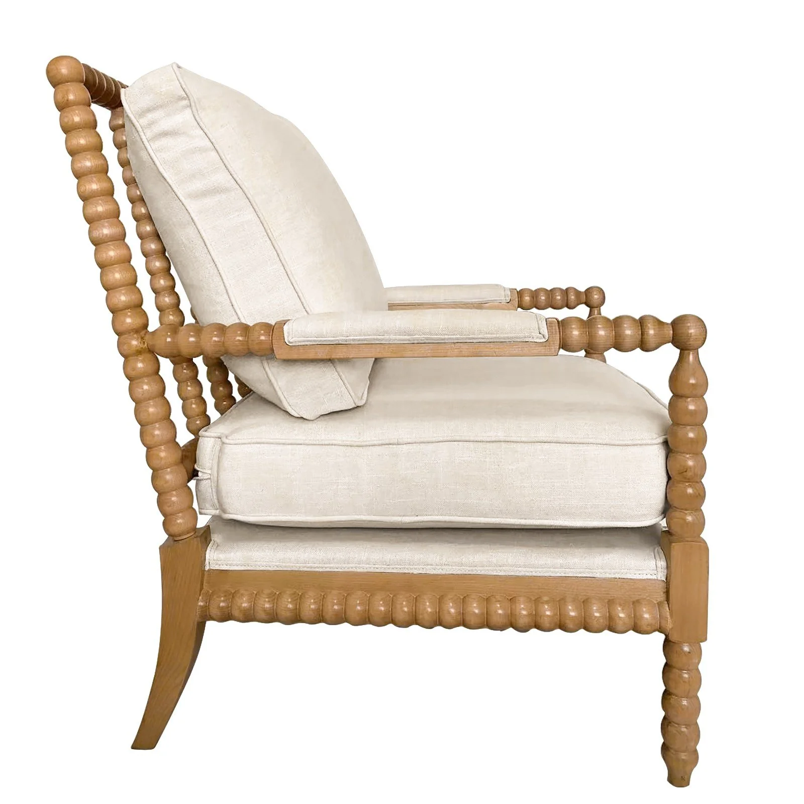 Hamptons Coastal Bobbin Linen and Timber Armchair - Image 38