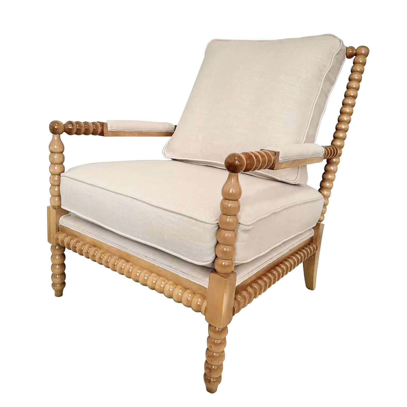 Hamptons Coastal Bobbin Linen and Timber Armchair - Image 39