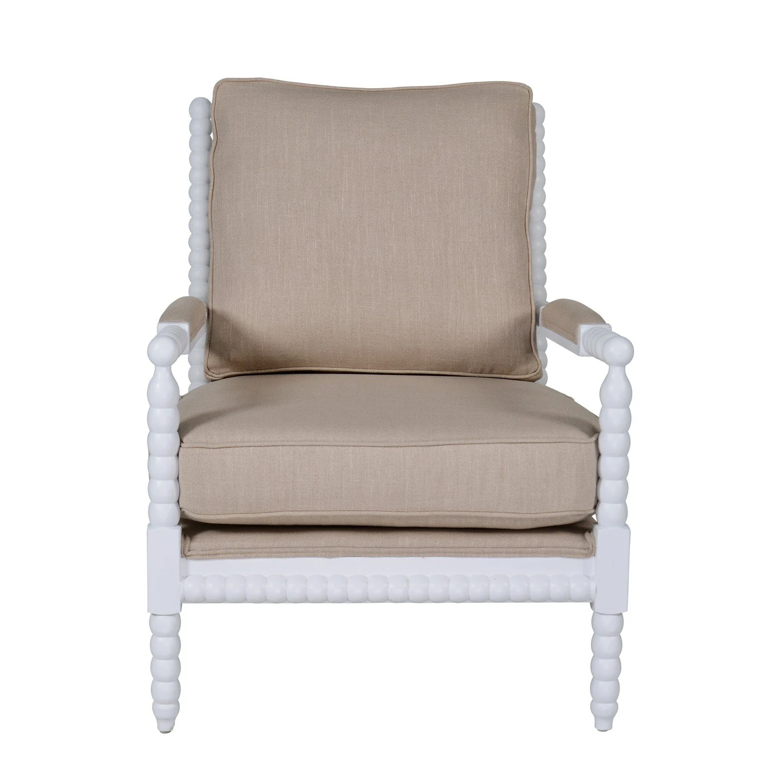 Hamptons Coastal Bobbin Linen and Timber Armchair - Image 4