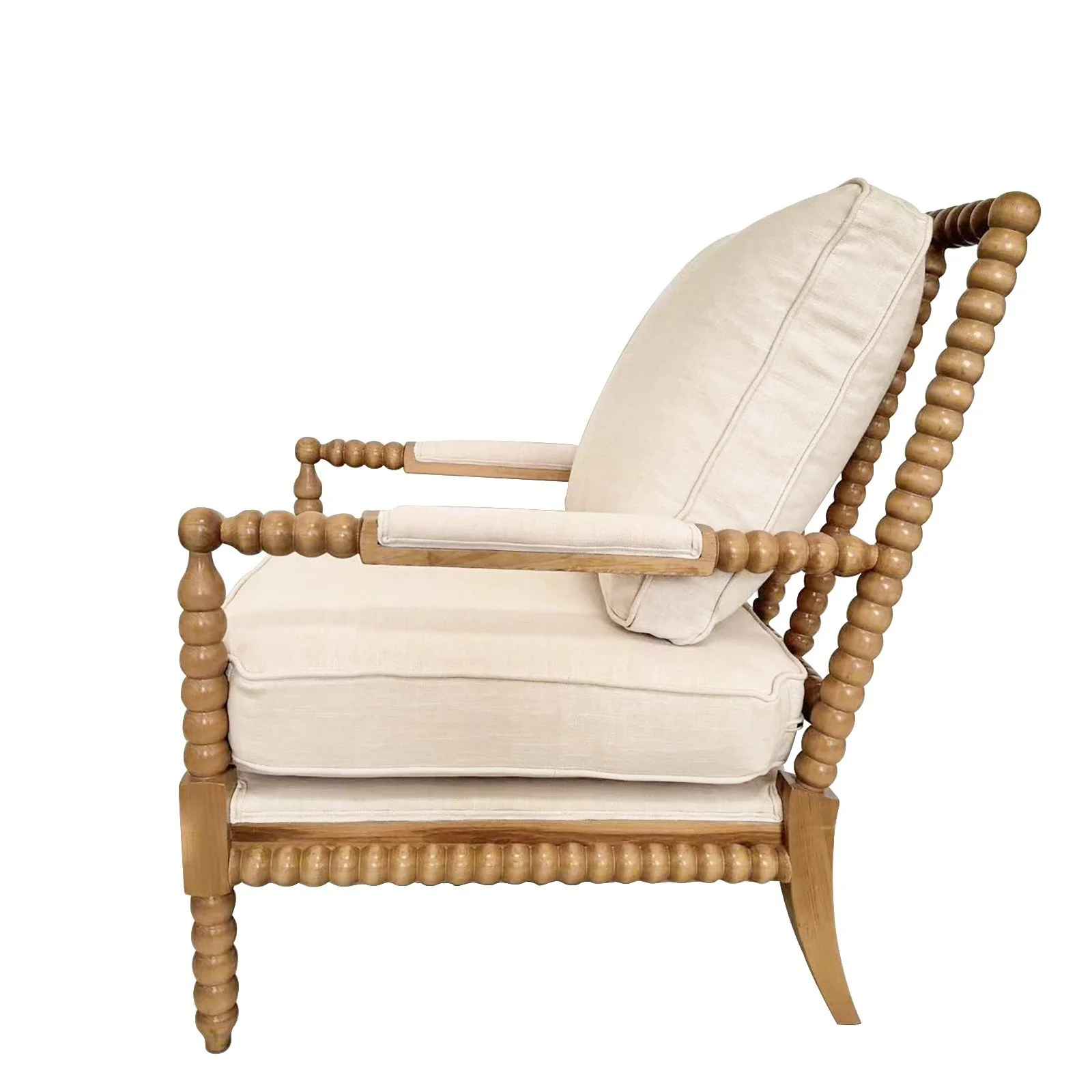 Hamptons Coastal Bobbin Linen and Timber Armchair - Image 40