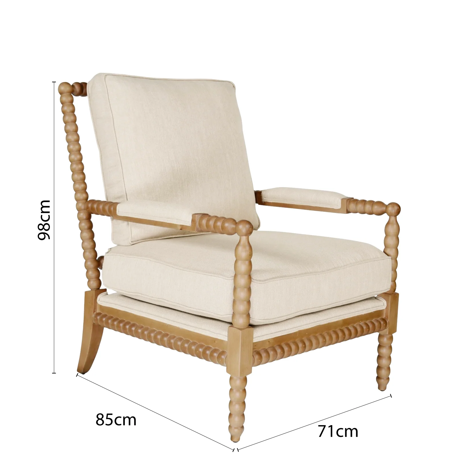 Hamptons Coastal Bobbin Linen and Timber Armchair - Image 42