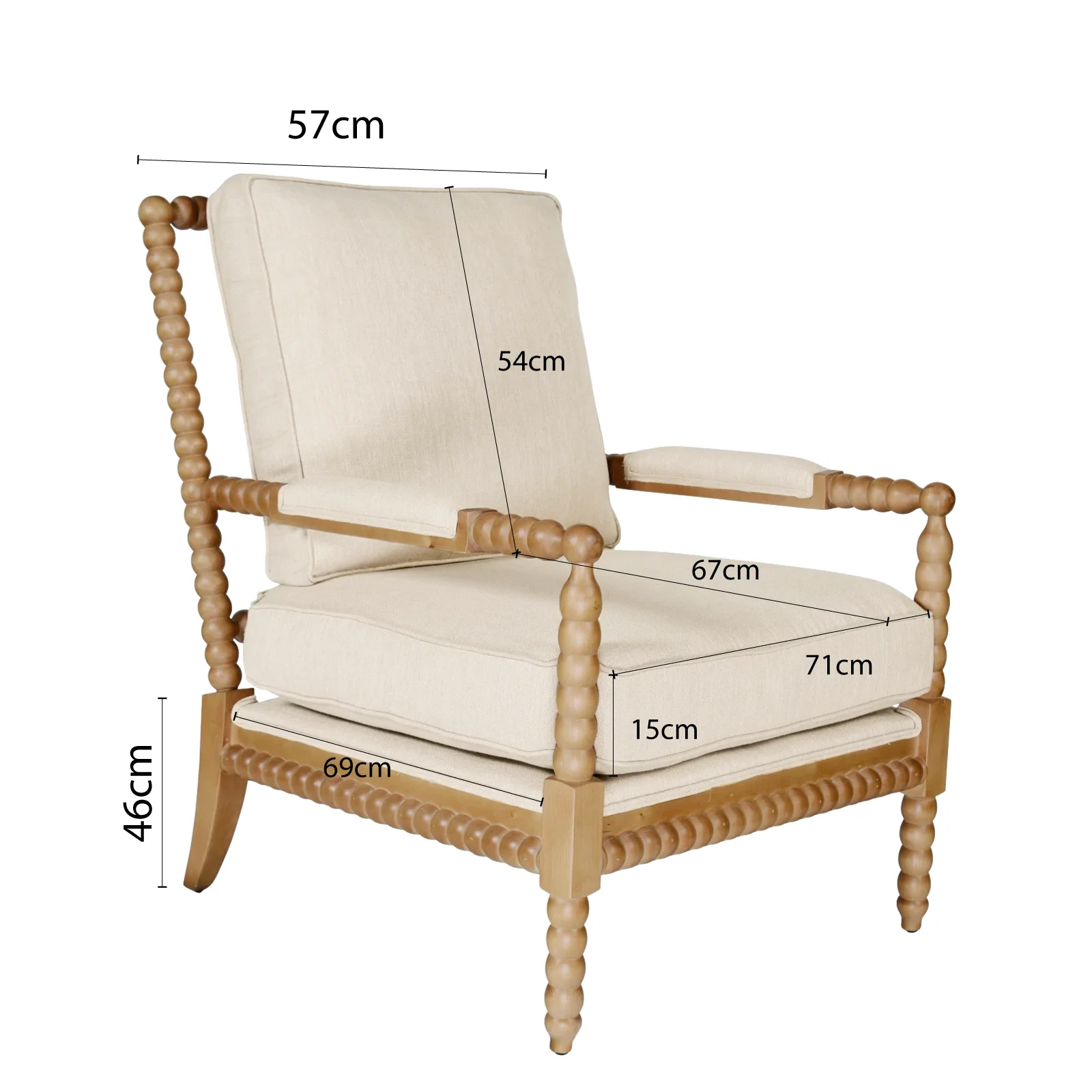 Hamptons Coastal Bobbin Linen and Timber Armchair - Image 43