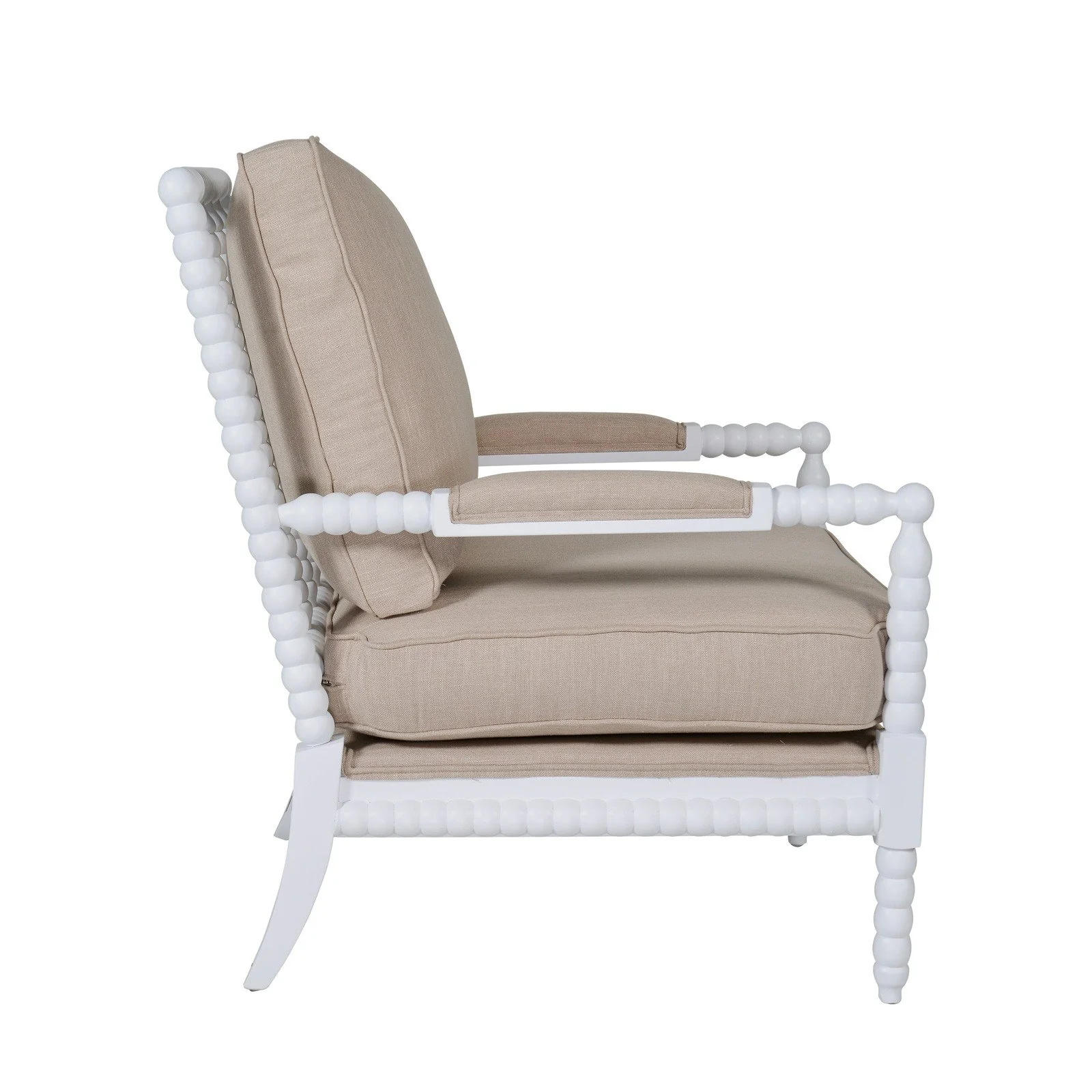 Hamptons Coastal Bobbin Linen and Timber Armchair - Image 5