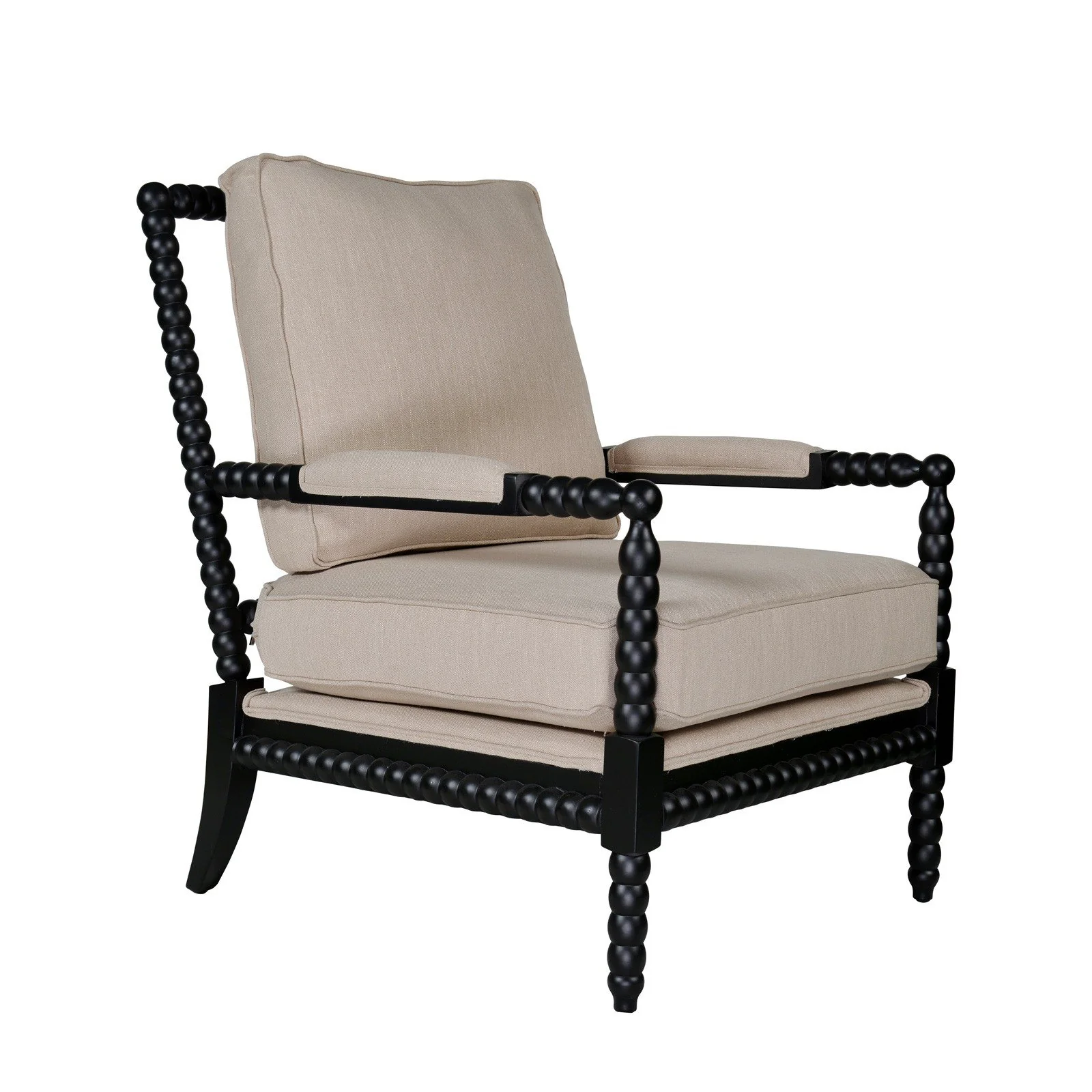 Hamptons Coastal Bobbin Linen and Timber Armchair - Image 54