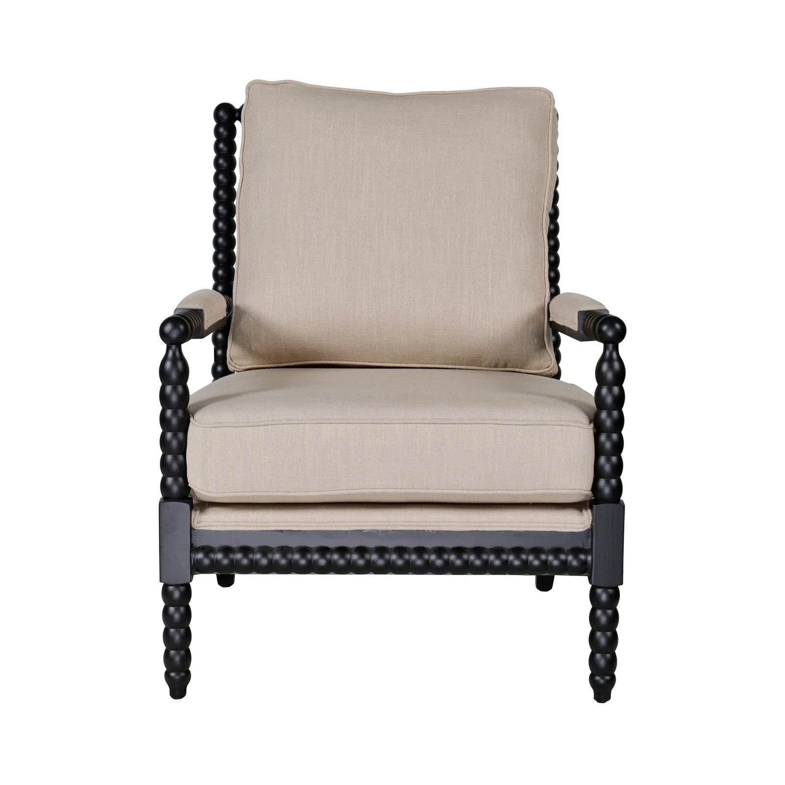 Hamptons Coastal Bobbin Linen and Timber Armchair - Image 56