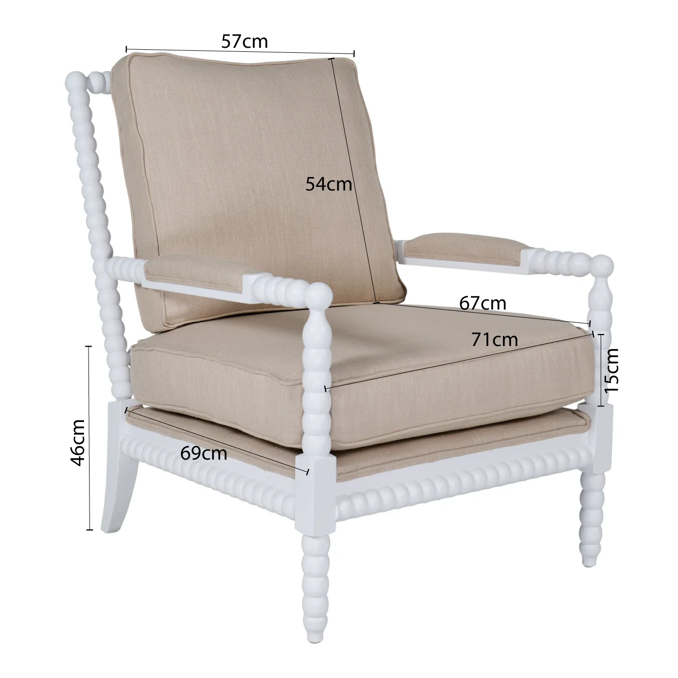 Hamptons Coastal Bobbin Linen and Timber Armchair - Image 9