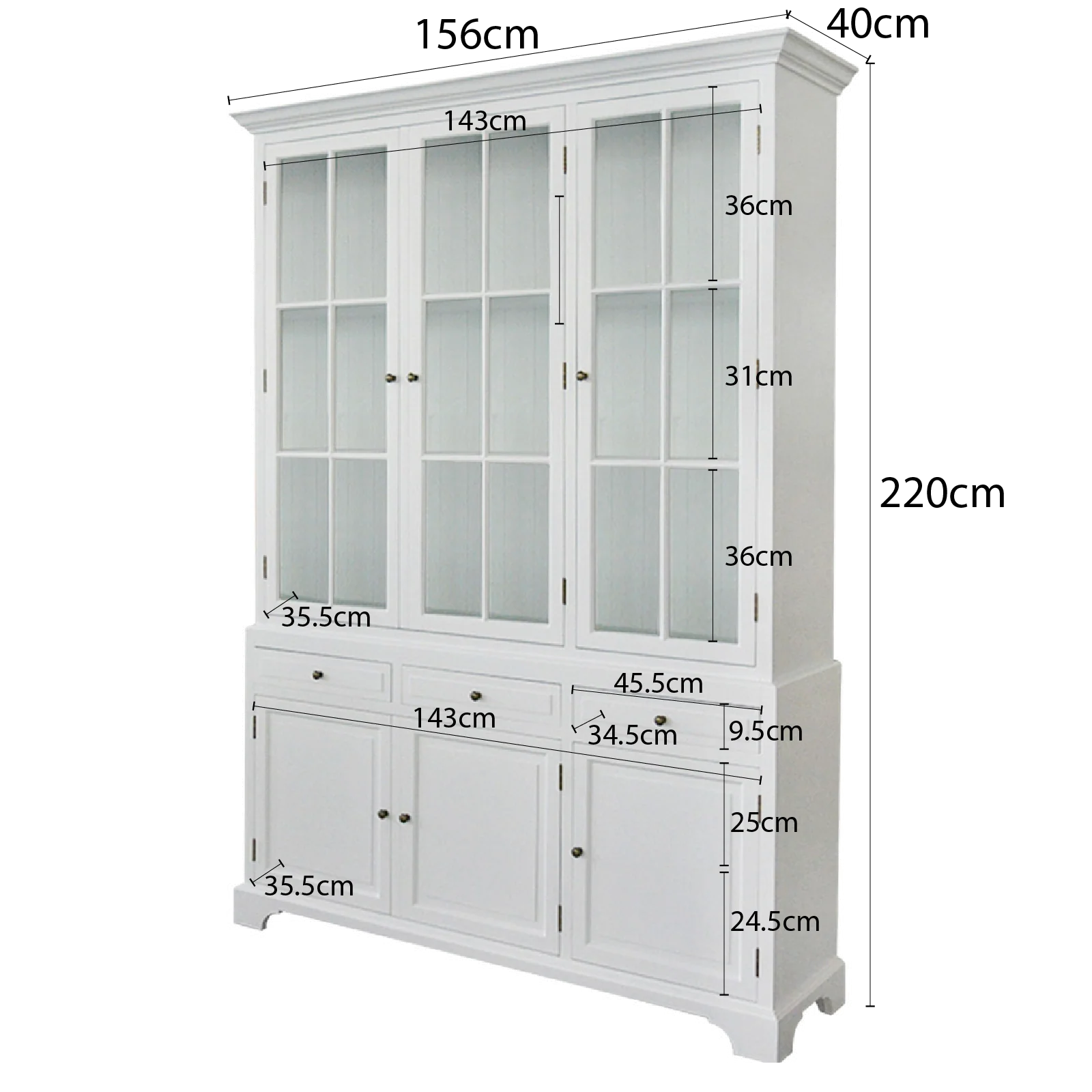 Hamptons Coastal Buffet and Hutch Glass Display Cabinet Bookcase - Image 14