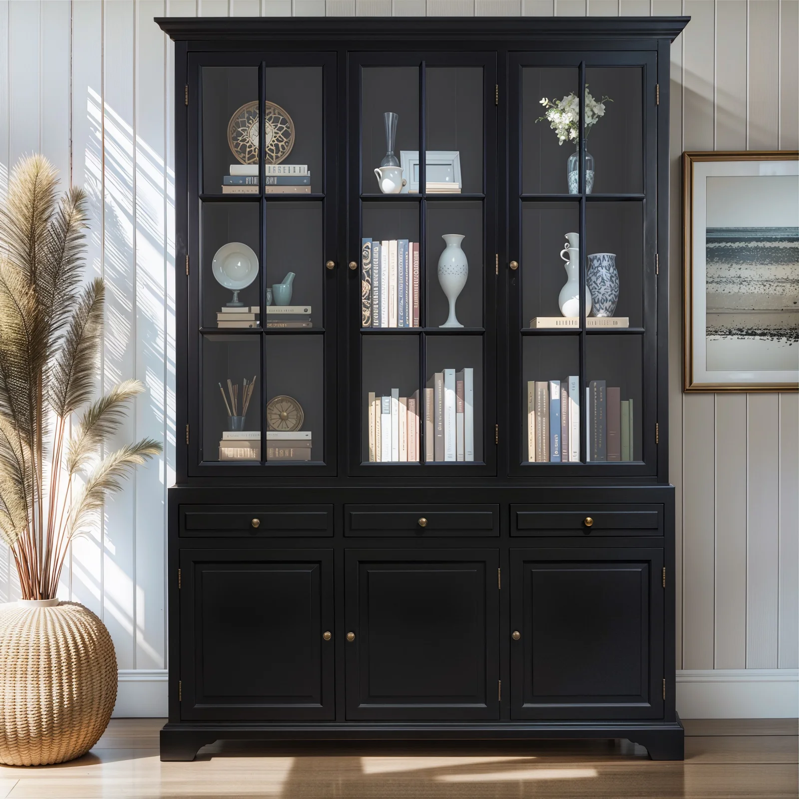 Hamptons Coastal Buffet and Hutch Glass Display Cabinet Bookcase - Image 16