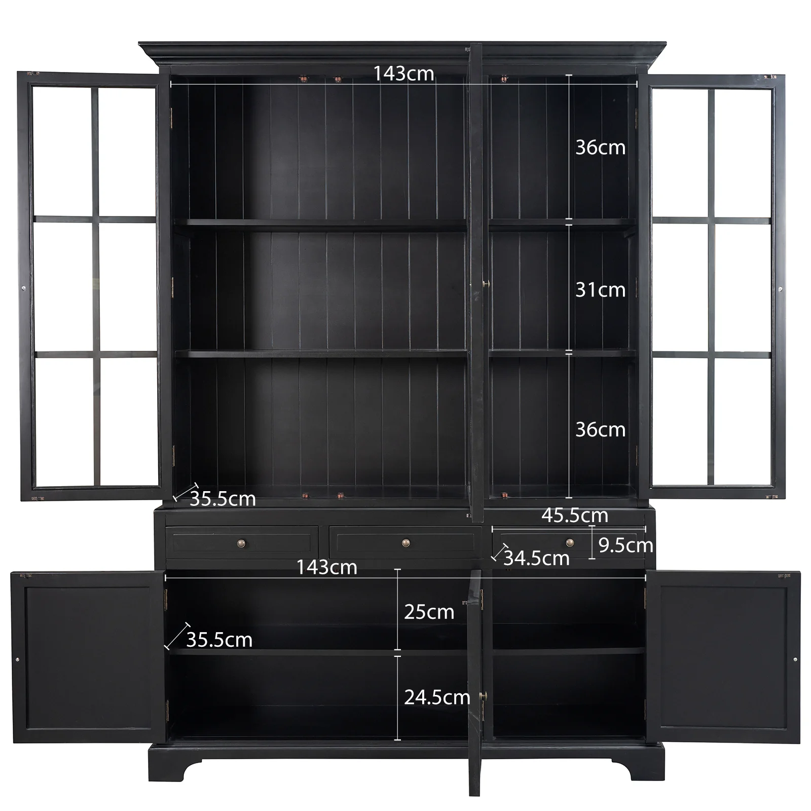 Hamptons Coastal Buffet and Hutch Glass Display Cabinet Bookcase - Image 28