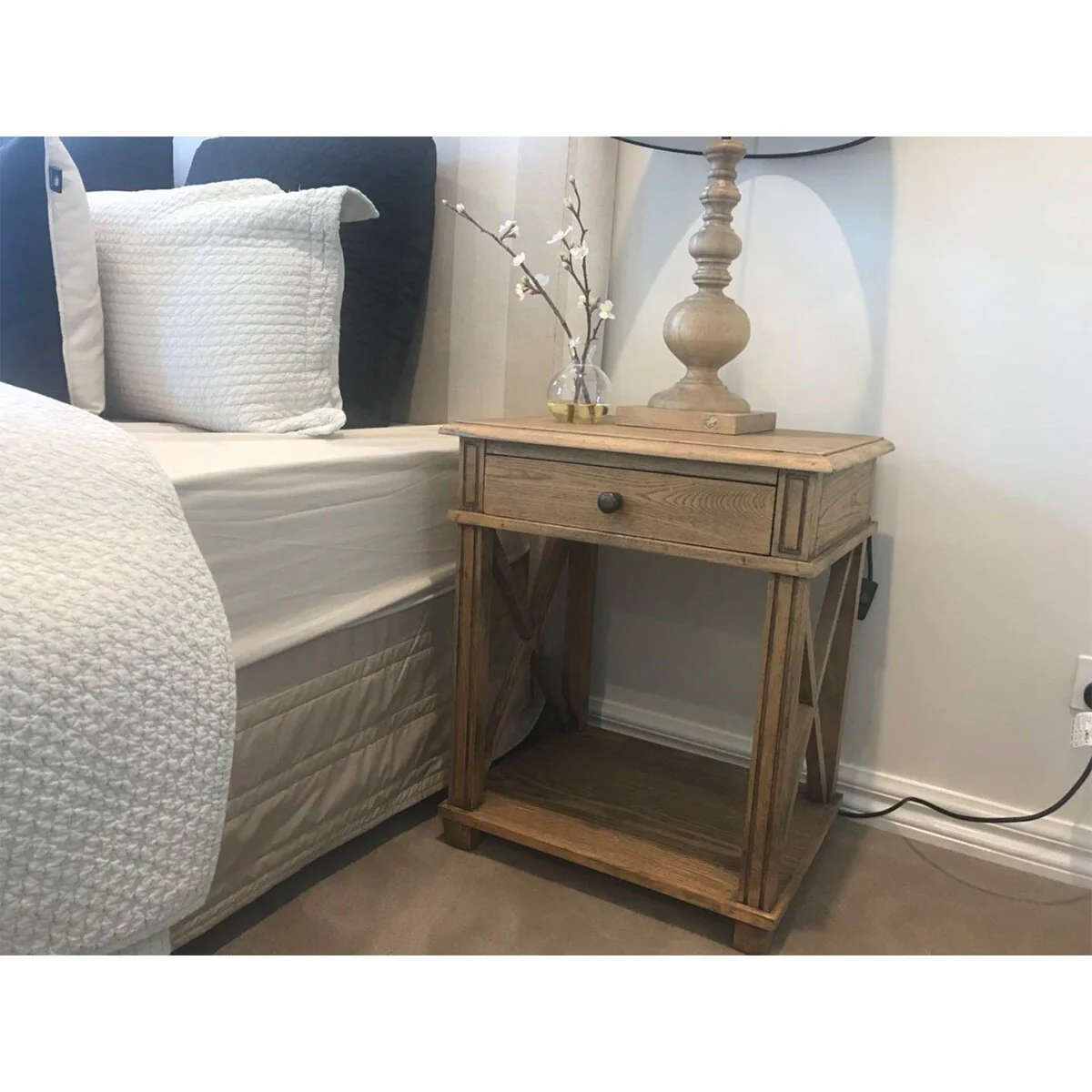 Hamptons Coastal Cross 1 Drawer Bedside Table - Image 13