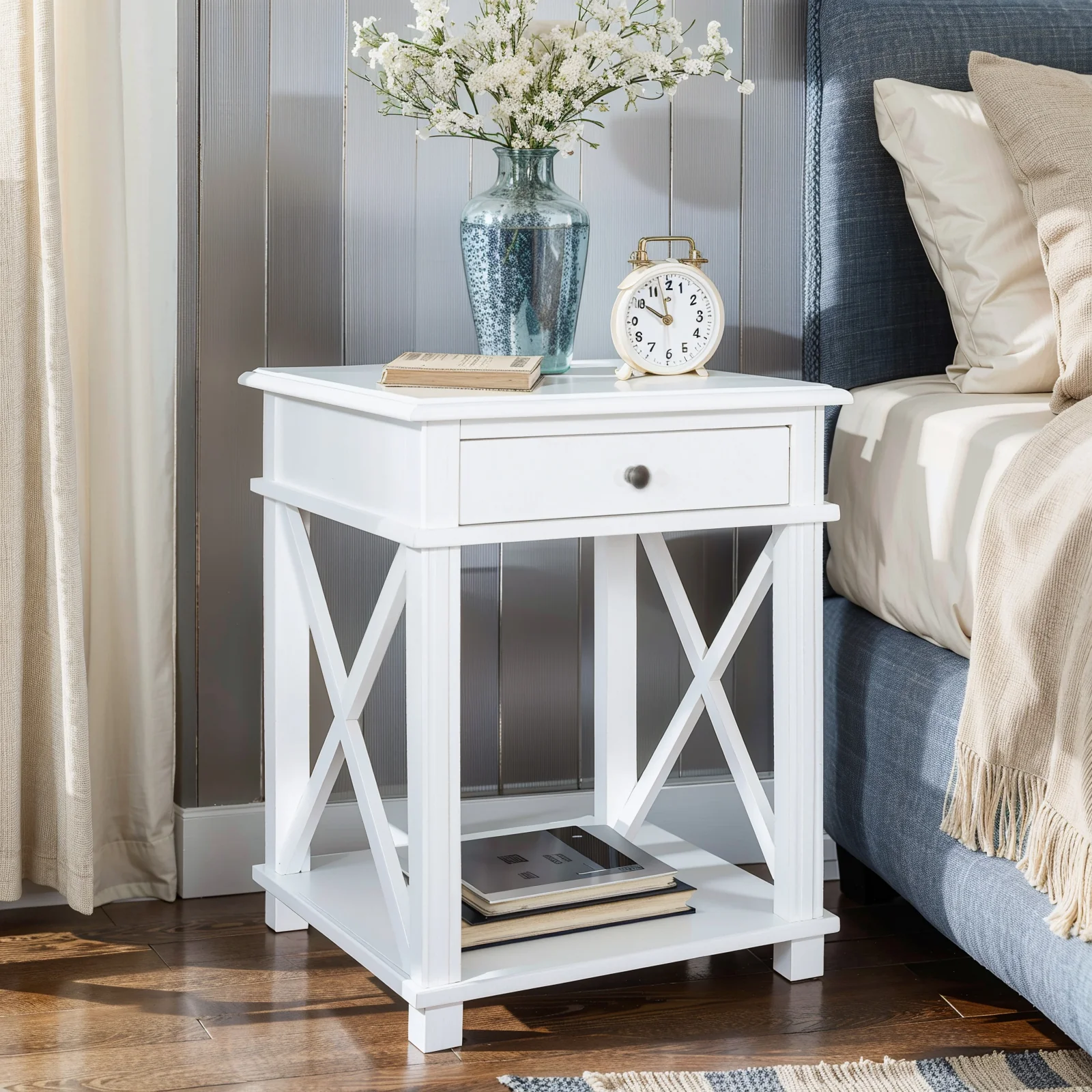 Hamptons Coastal Cross 1 Drawer Bedside Table - Image 15