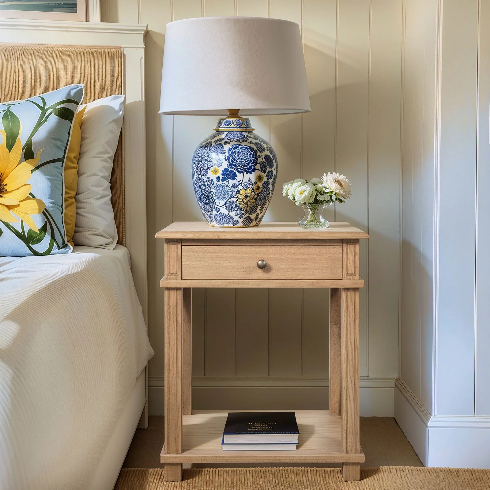 Hamptons Coastal Cross 1 Drawer Bedside Table - Image 3