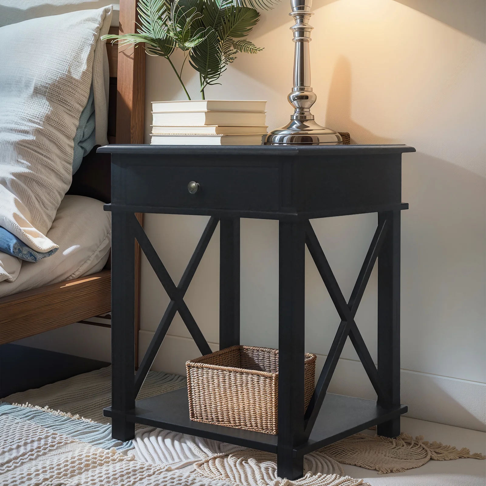 Hamptons Coastal Cross 1 Drawer Bedside Table - Image 30