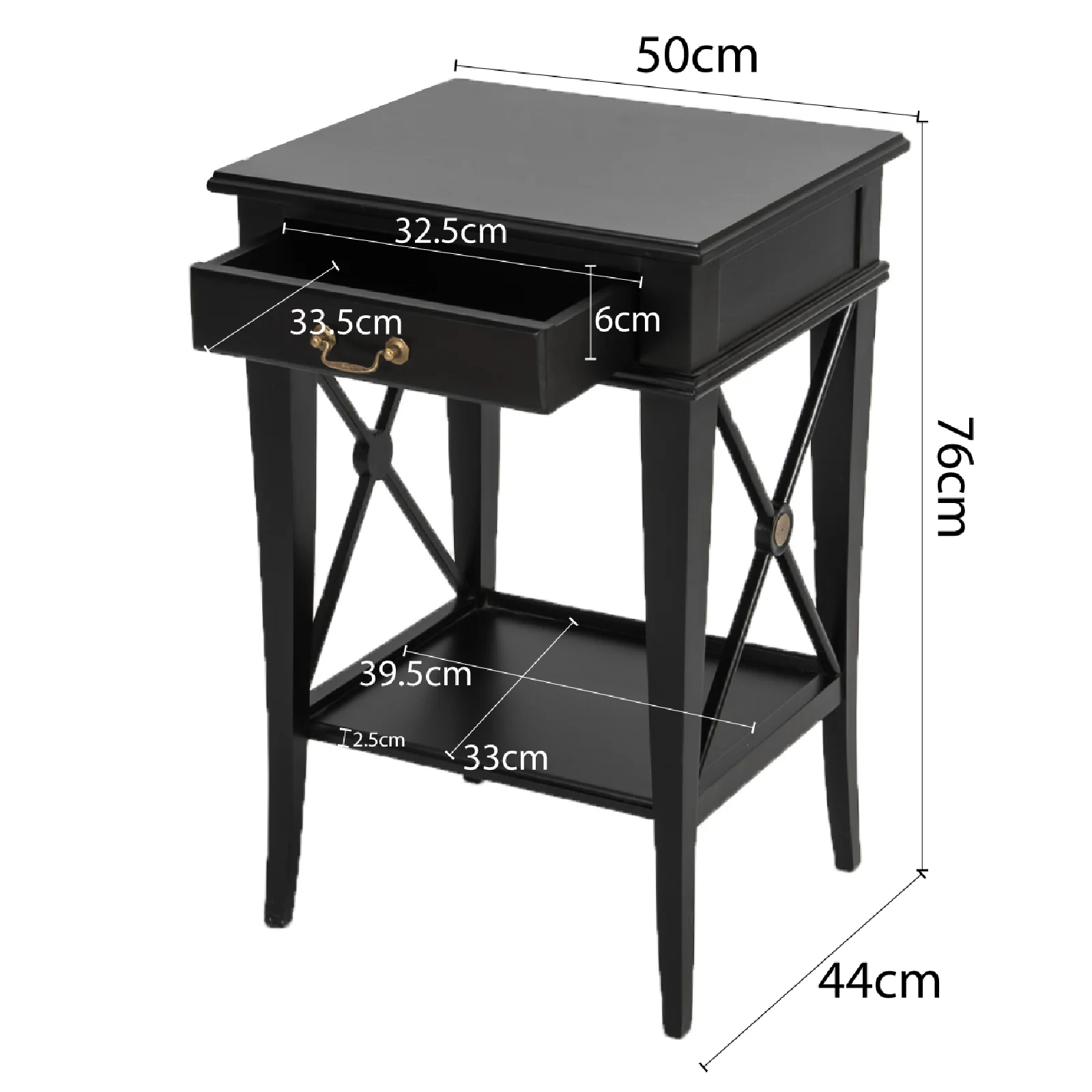 Hamptons Coastal Cross Side Curvy leg Bedside Lamp Table with Drawer White/Black - Image 12